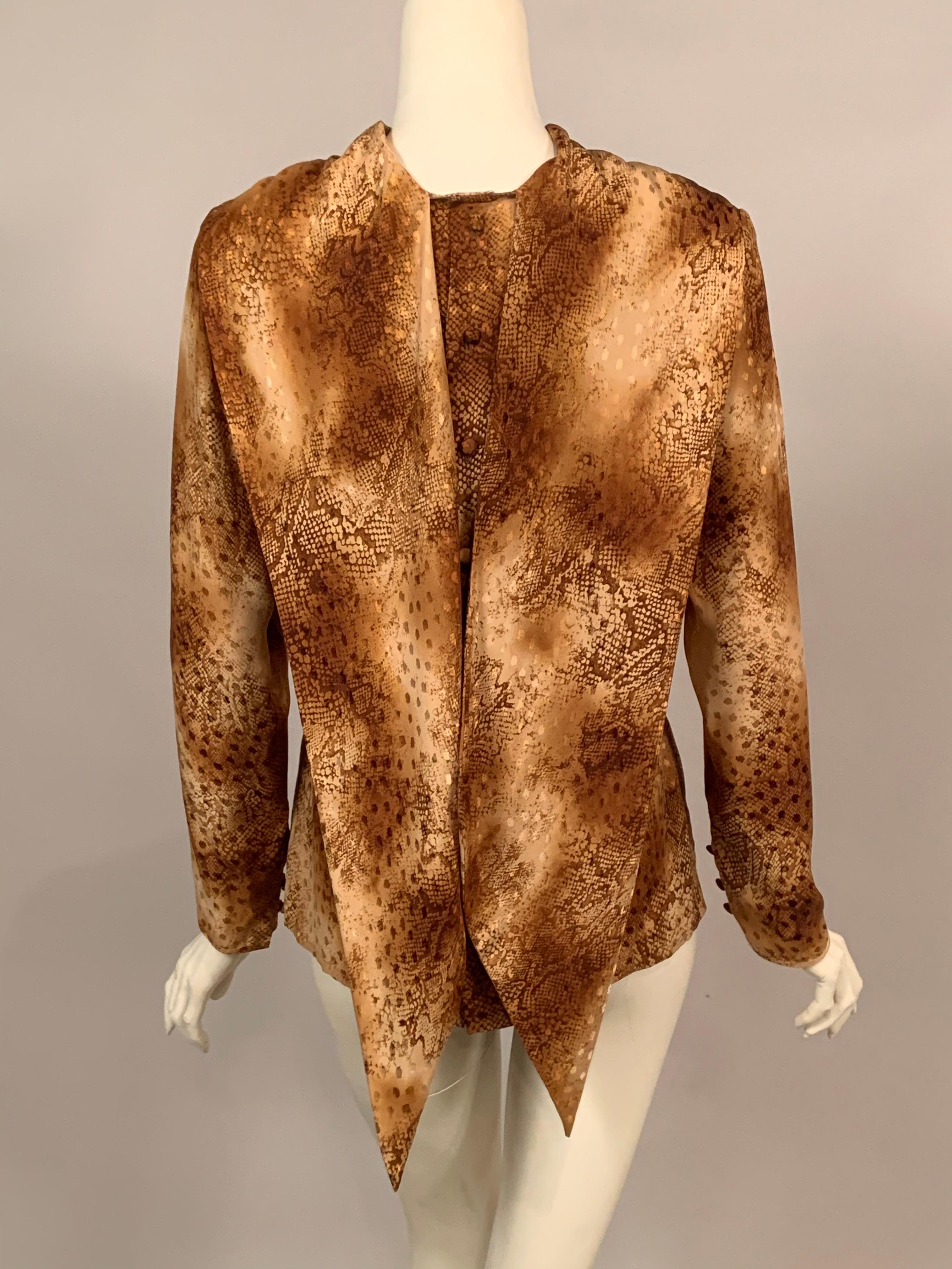 Bill Blass Woven and Printed Silk Blouse with Scarf Neckline For Sale 5