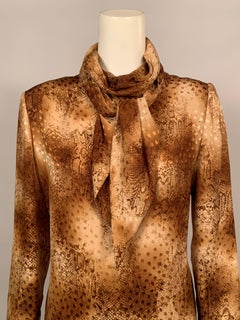 Bill Blass Woven and Printed Silk Blouse with Scarf Neckline