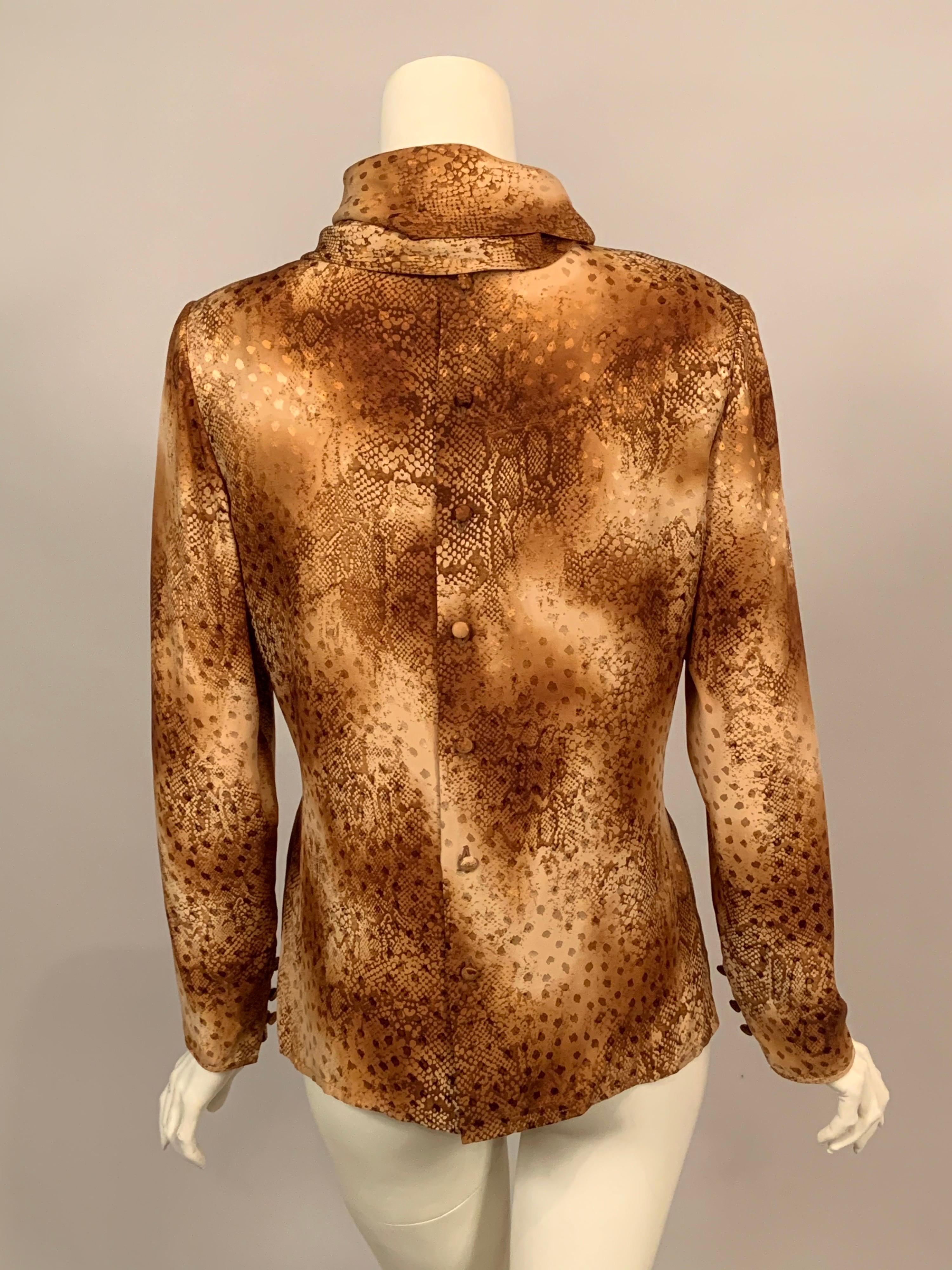 Bill Blass Woven and Printed Silk Blouse with Scarf Neckline For Sale 3