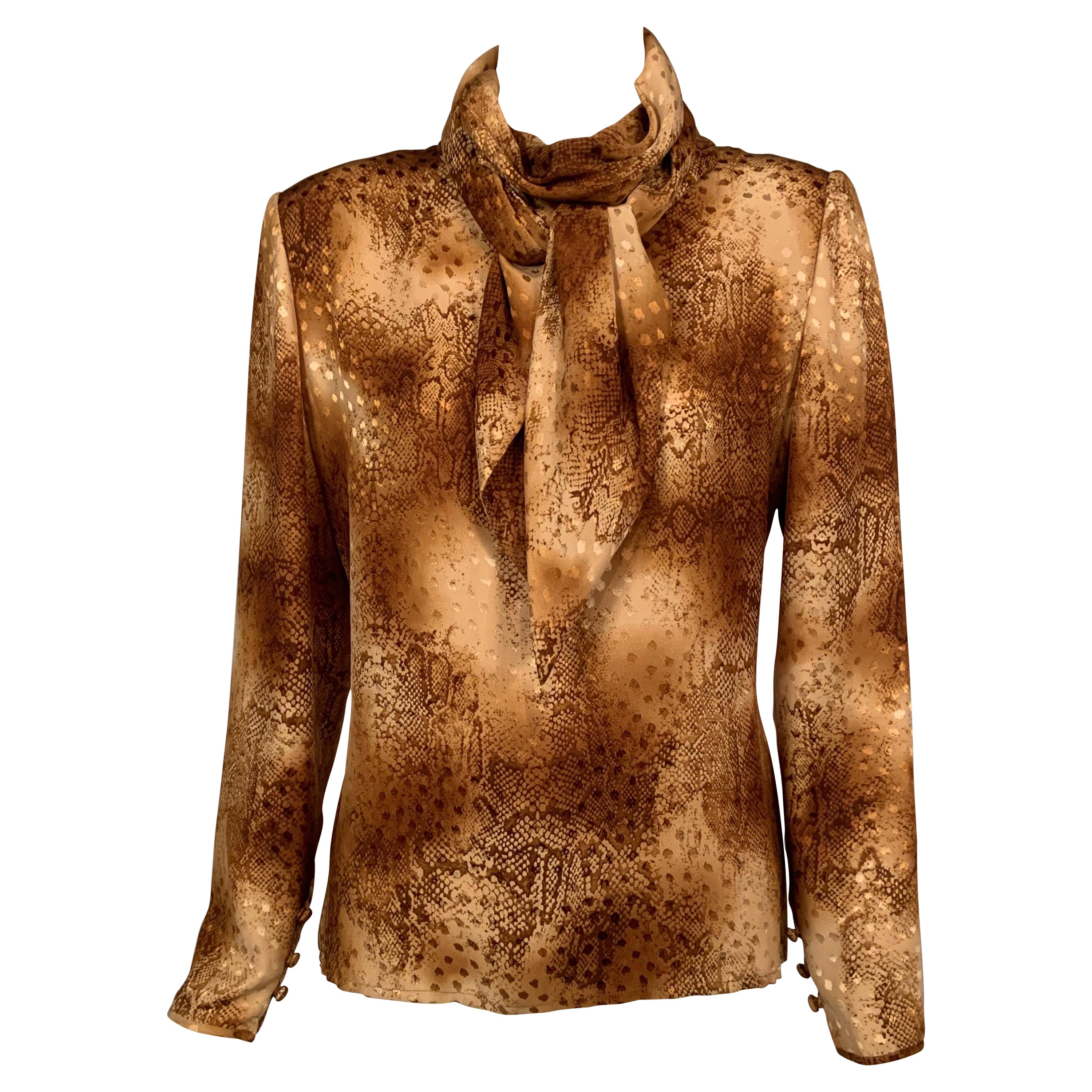 Bill Blass Blouse en soie tissée et imprimée avec encolure en écharpe
