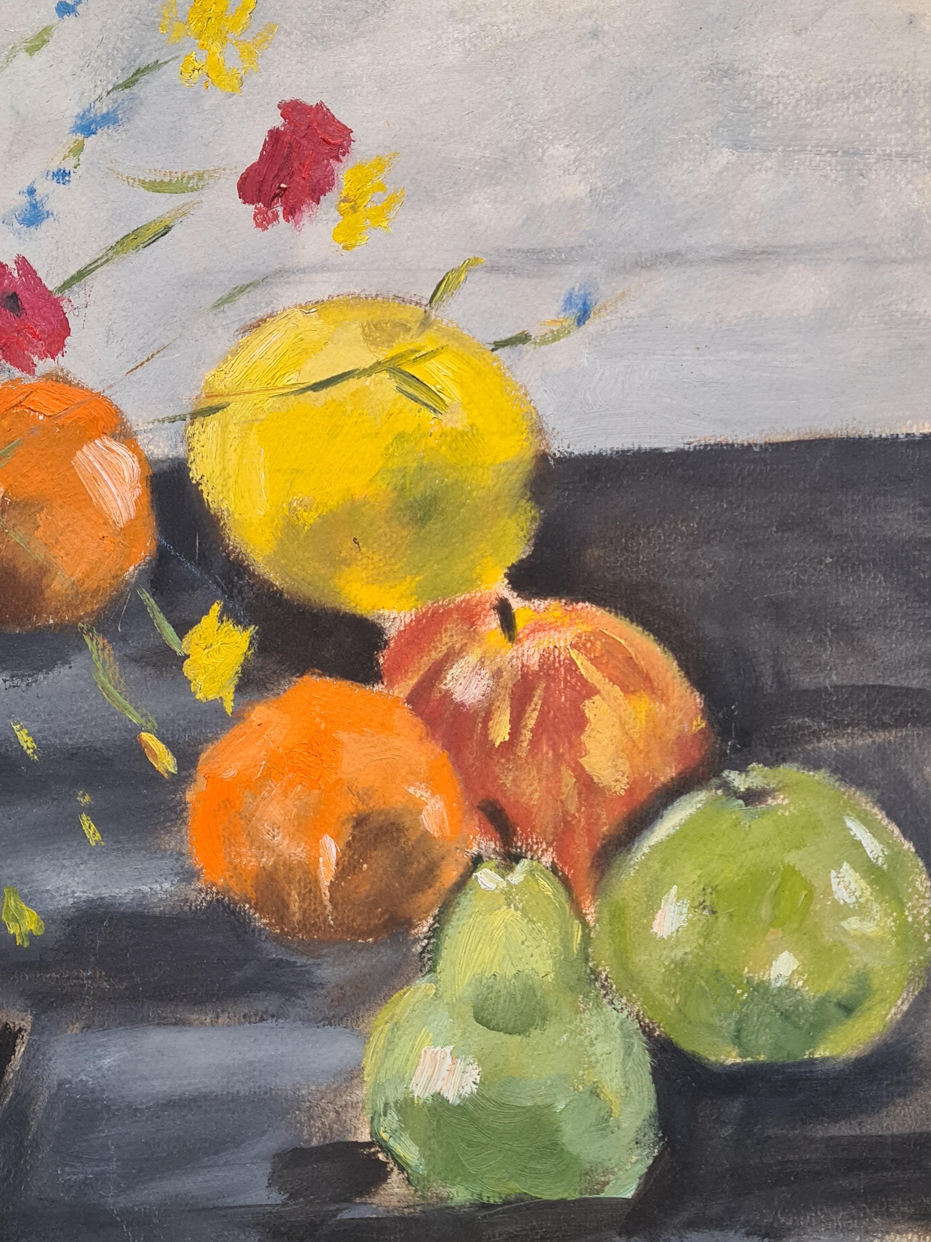 Naturaleza Muerta Colorida con Frutas y Flores, 'Nature Mort, Fruits et Fleurs' - Painting Moderno de Bill Brown