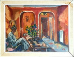 Late Mid Century Interior Scene, A Villa at Cannes, South of France. Oil, Board