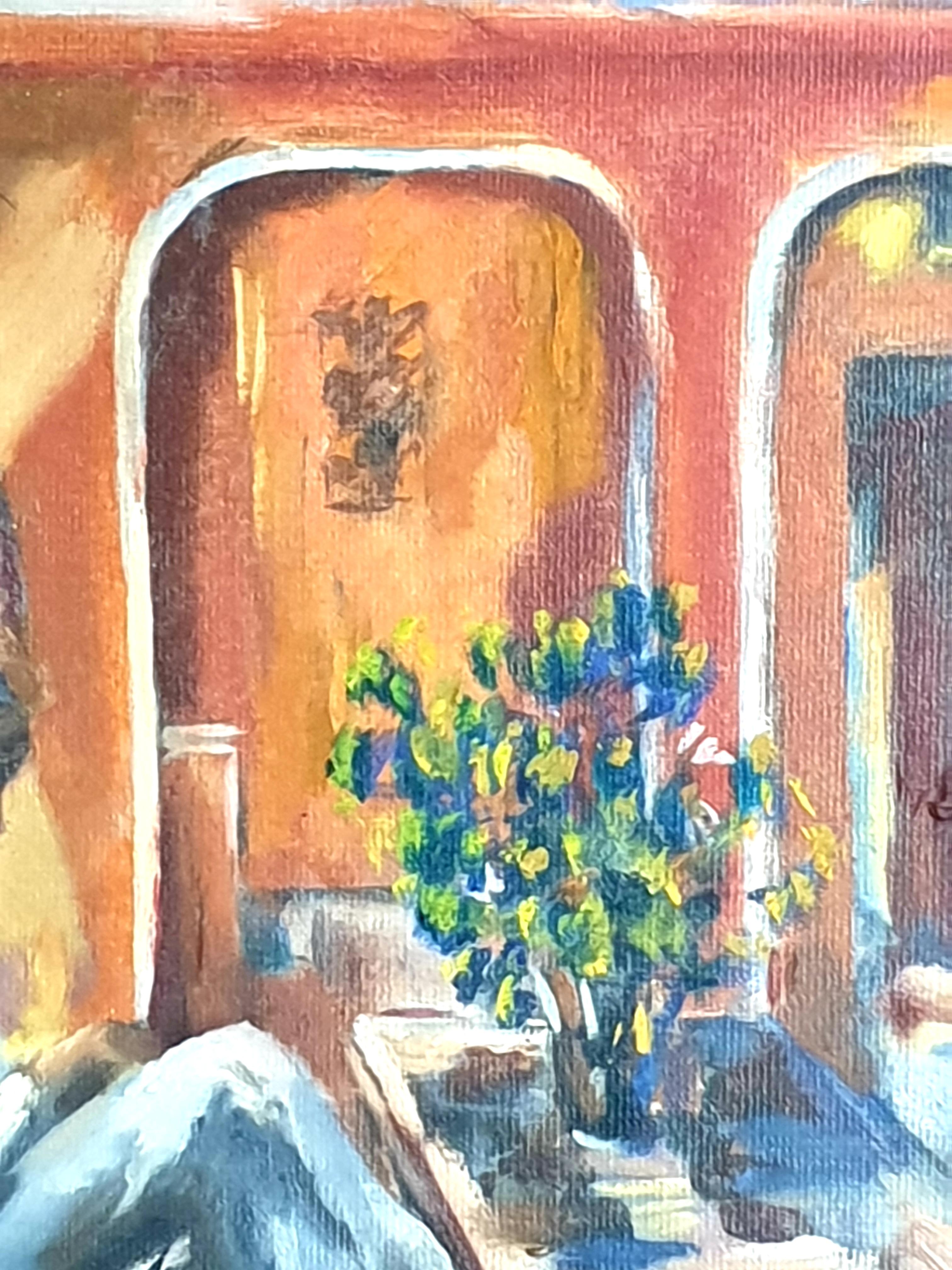 Scena d'interni di fine secolo, una villa a Cannes, nel sud della Francia. Olio, cartone in vendita 3