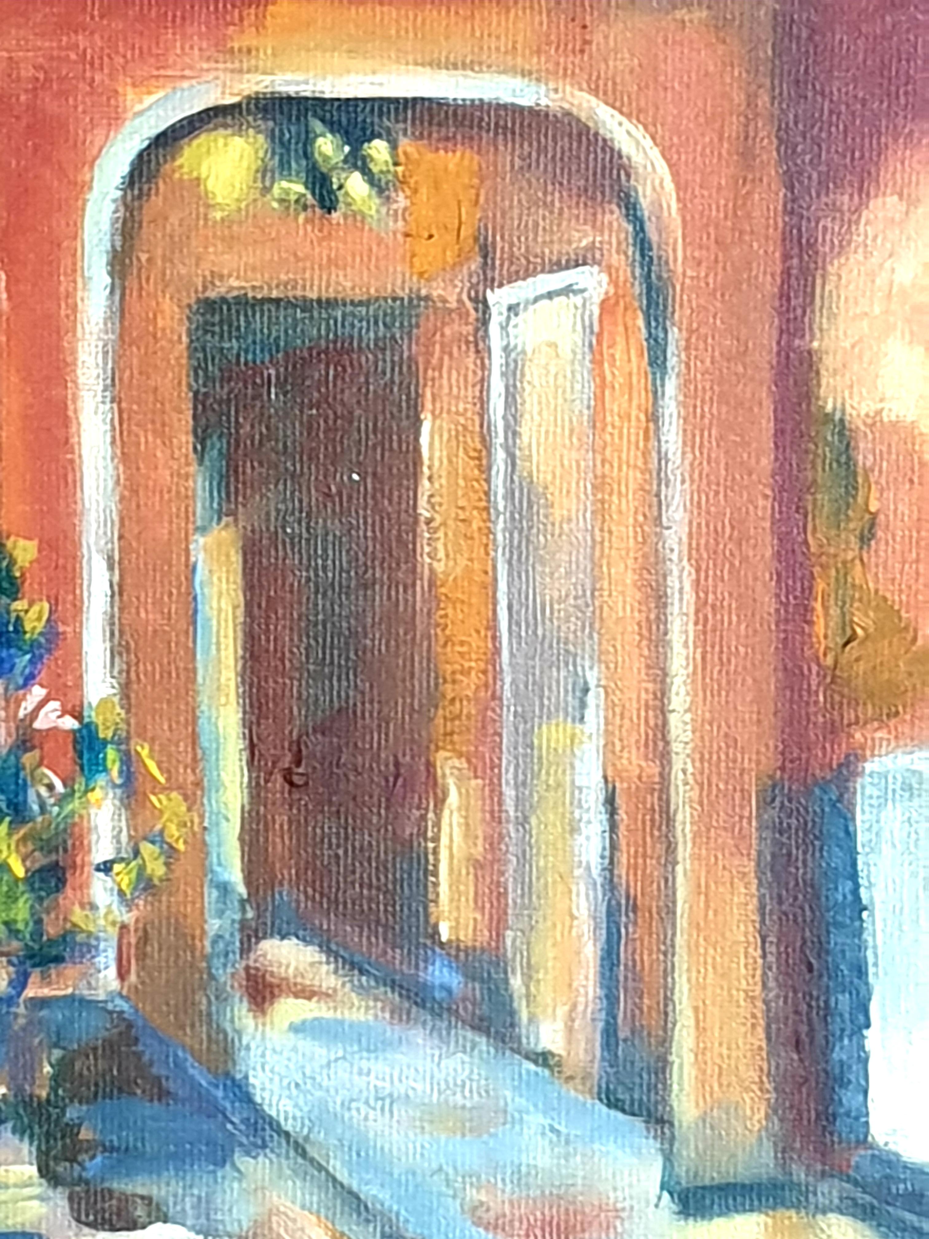 Scena d'interni di fine secolo, una villa a Cannes, nel sud della Francia. Olio, cartone in vendita 4