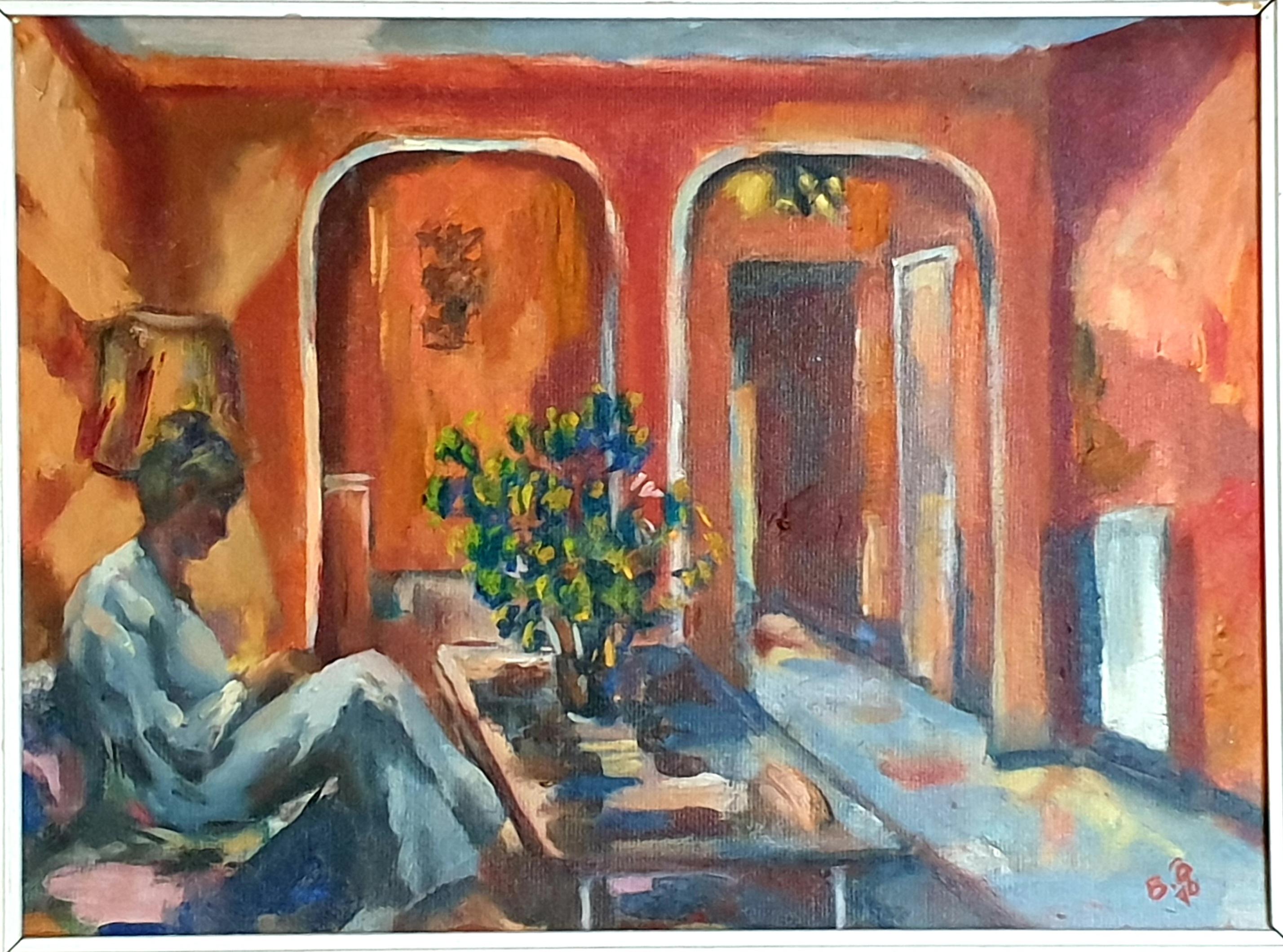 Bill Brown Figurative Painting -  Late Mid Century Interior Scene, A Villa at Cannes, South of France
