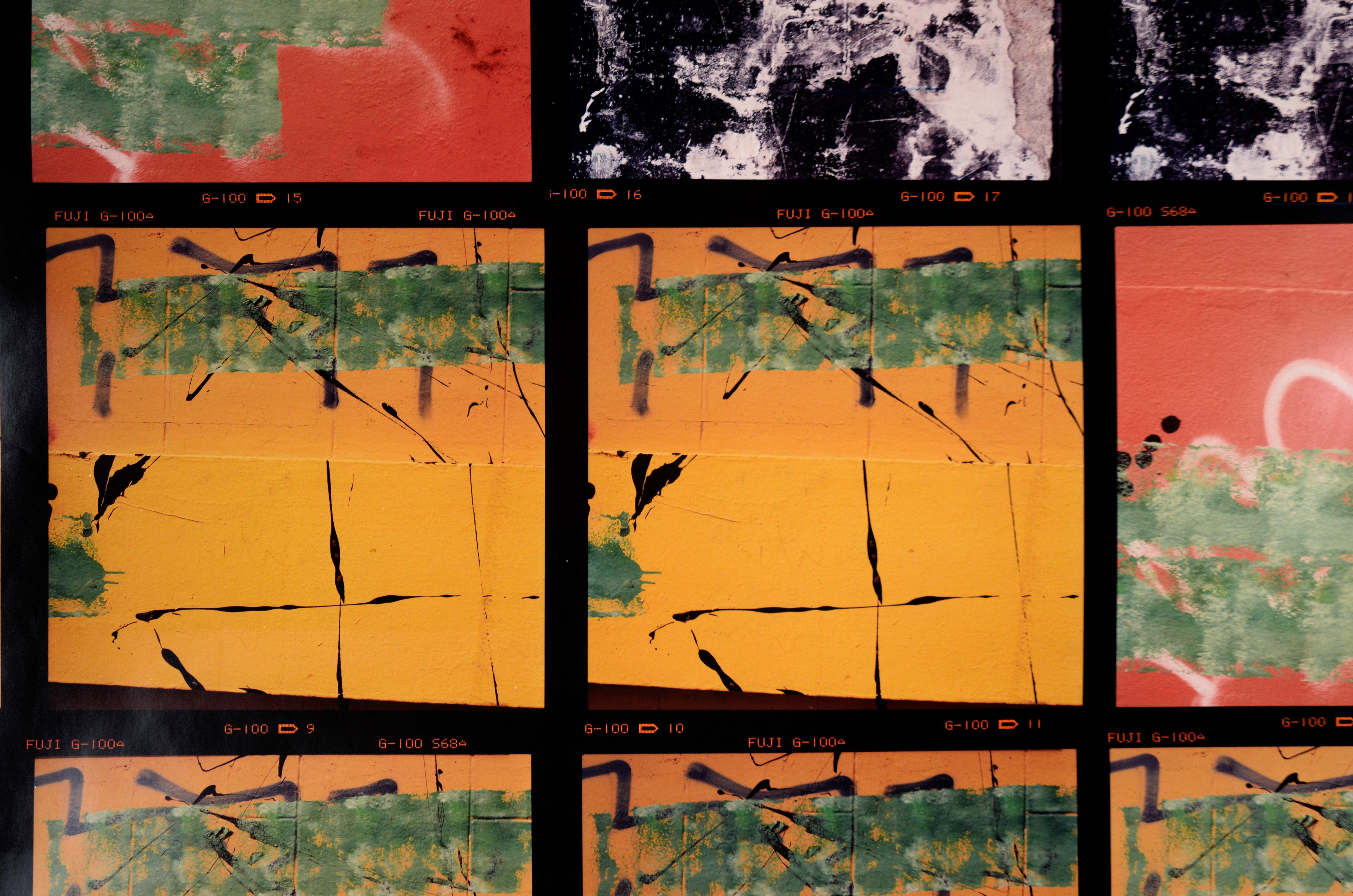 12 Fotos (Magenta und Gelb) - Großformatige Texturfotografien

Serie von detaillierten Makroaufnahmen von Bill Clark (Amerikaner, 20. Jahrhundert). Diese Fotoserie zeigt verschiedene strukturierte und bemalte Oberflächen. Sie sind meist hell