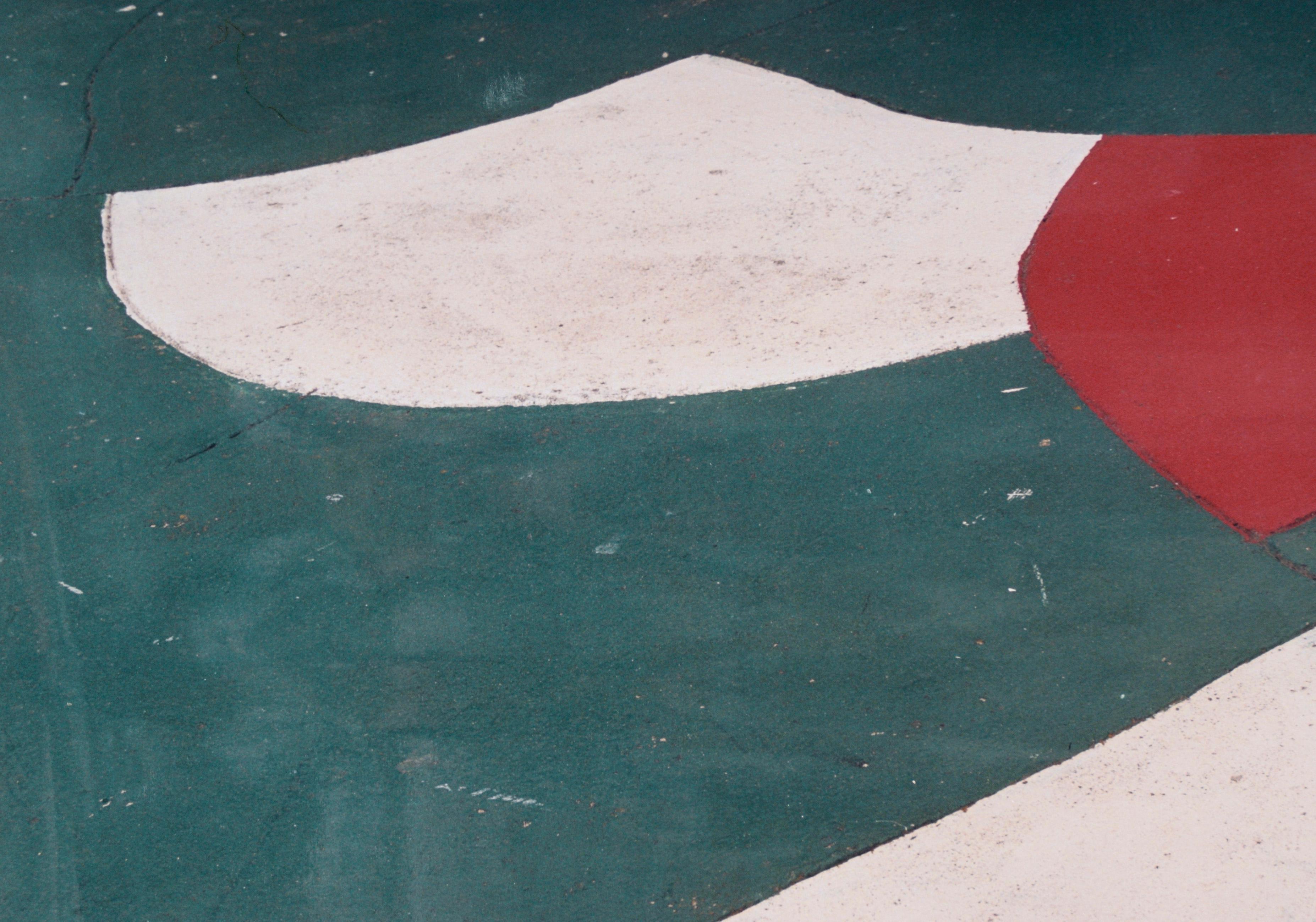 Painted Concrete - Large Scale Textural Photograph

Detailed macro photo by Bill Clark (American, 20th Century). Clark has taken a photograph of concrete that has been painted a few different colors - red, white, and green. This piece is labeled