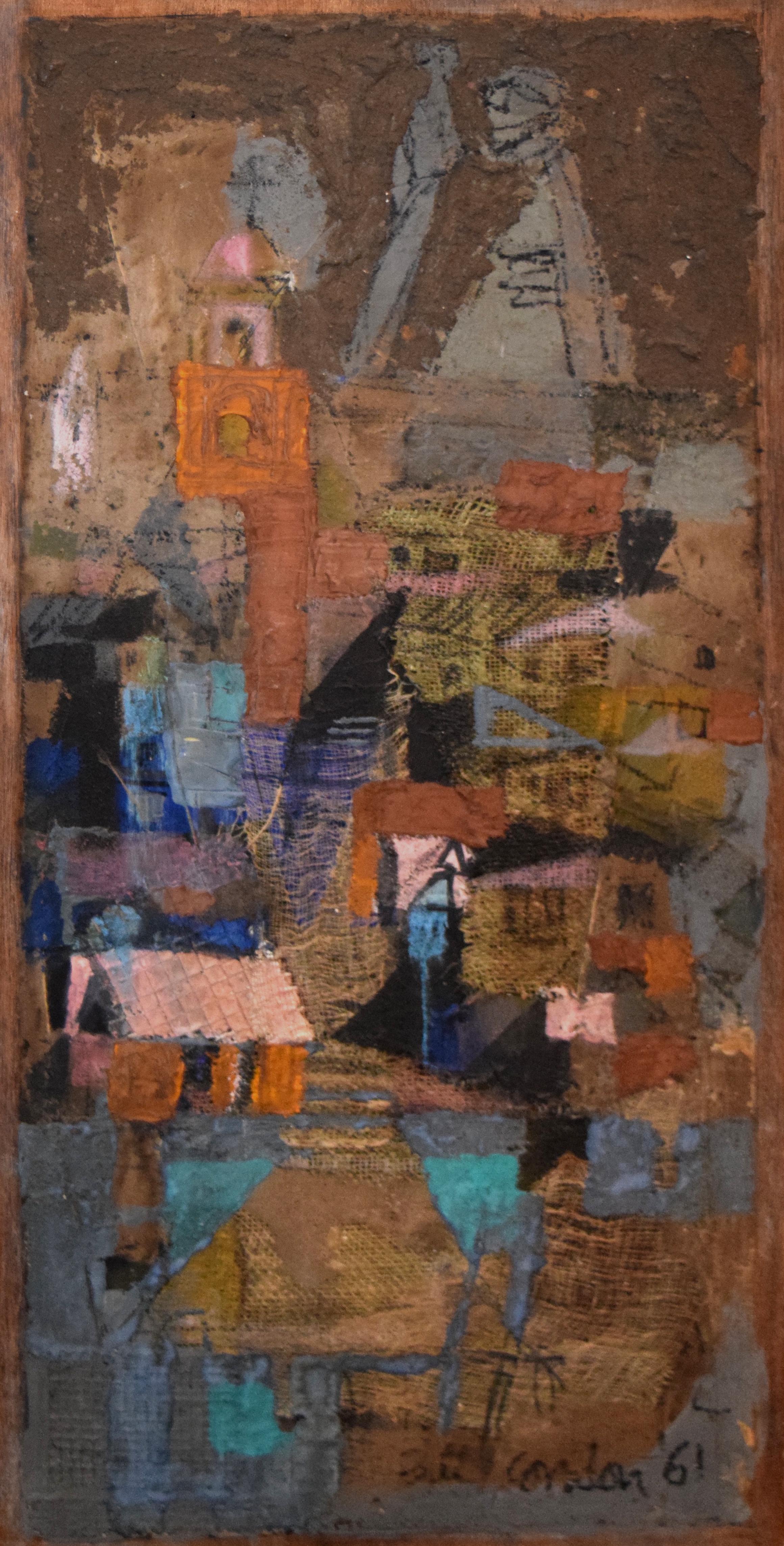 Bill Condon Landscape Painting - "Janitzio" Abstract Textured Mixed Media Work