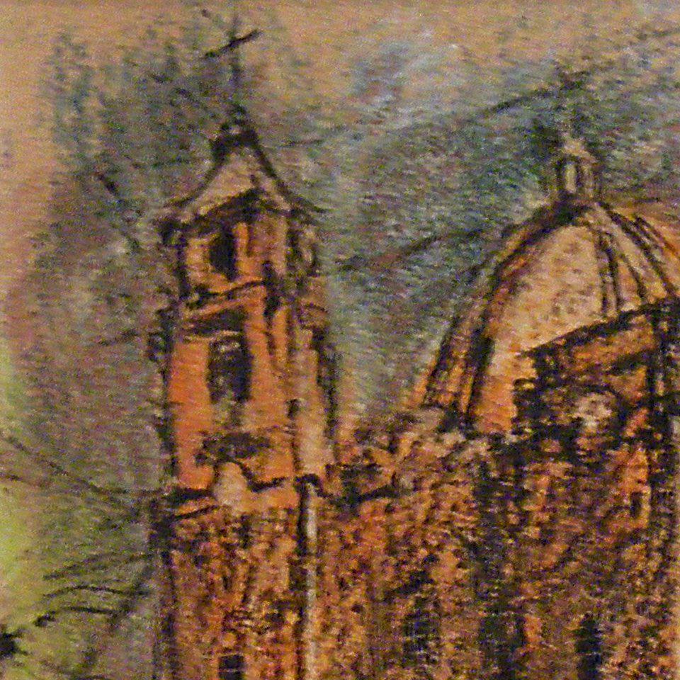 Impressionist Cathedral Landscape Drawing - Art by Bill Condon