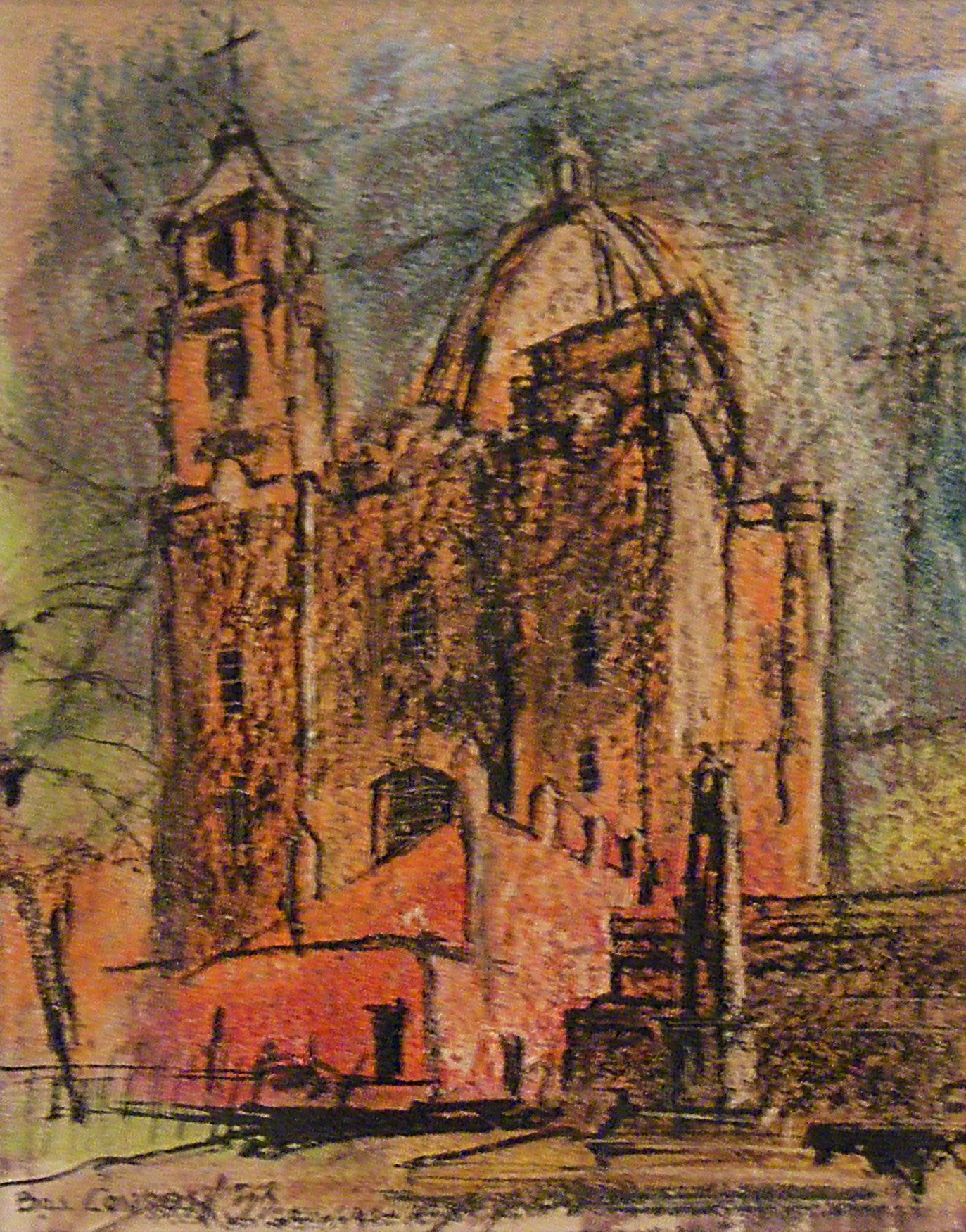 Bill Condon Landscape Art - Impressionist Cathedral Landscape Drawing