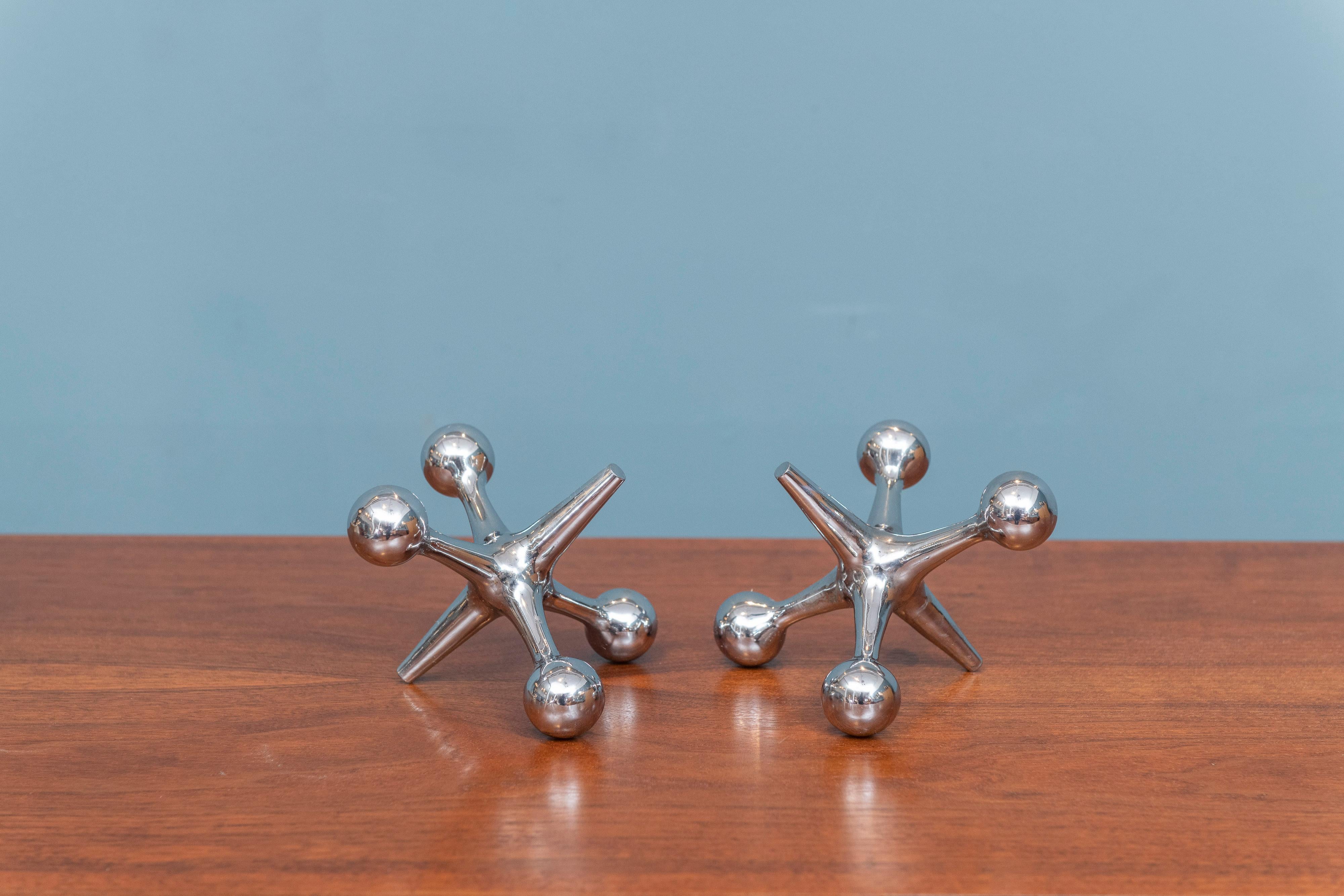 Mid-Century Modern Bill Curry Chrome Jack Bookends