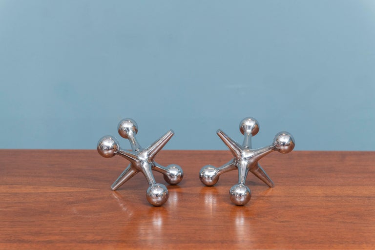 Mid-Century Modern Bill Curry Chrome Jack Bookends For Sale