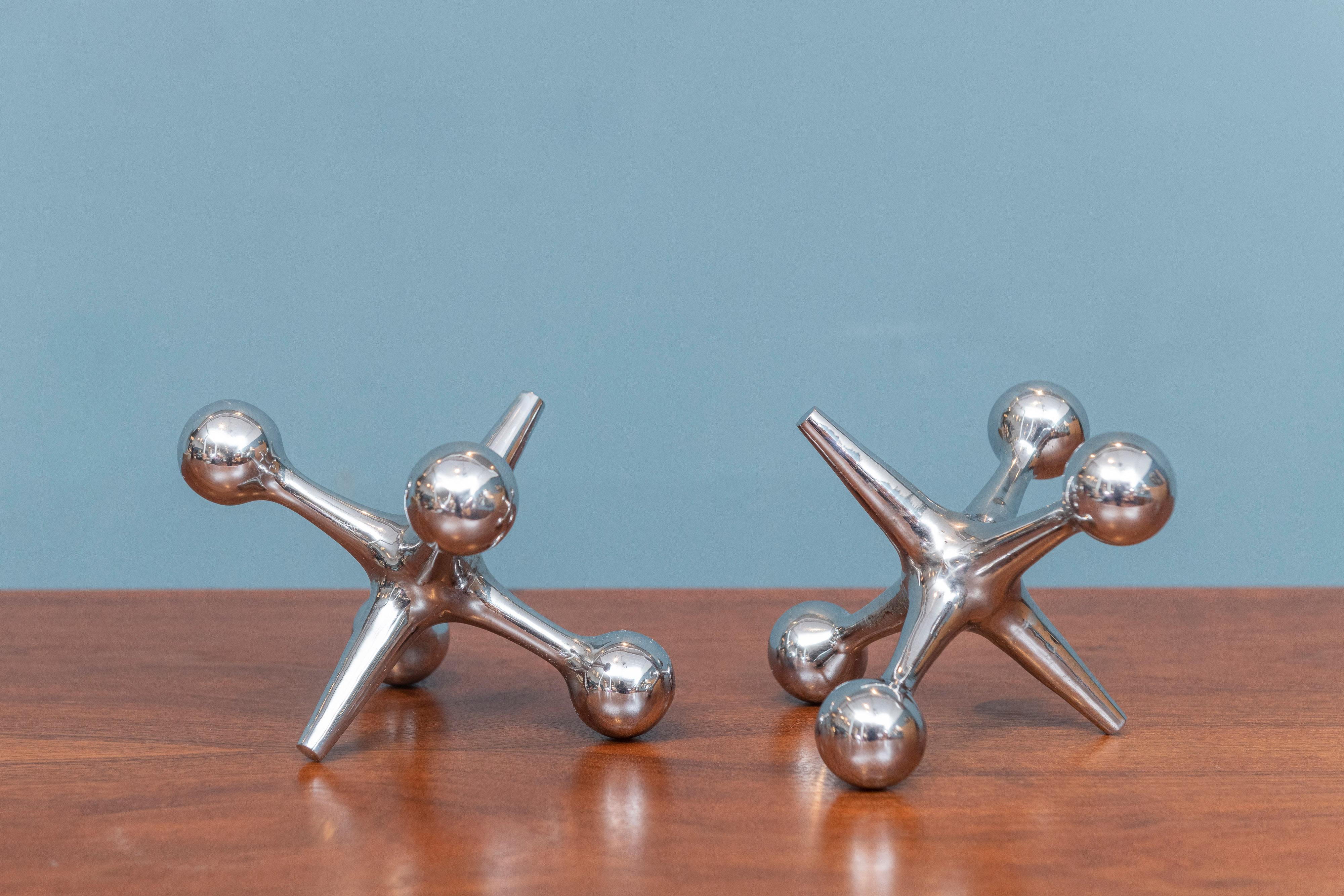 Bill Curry Chrome Jack Bookends In Good Condition In San Francisco, CA