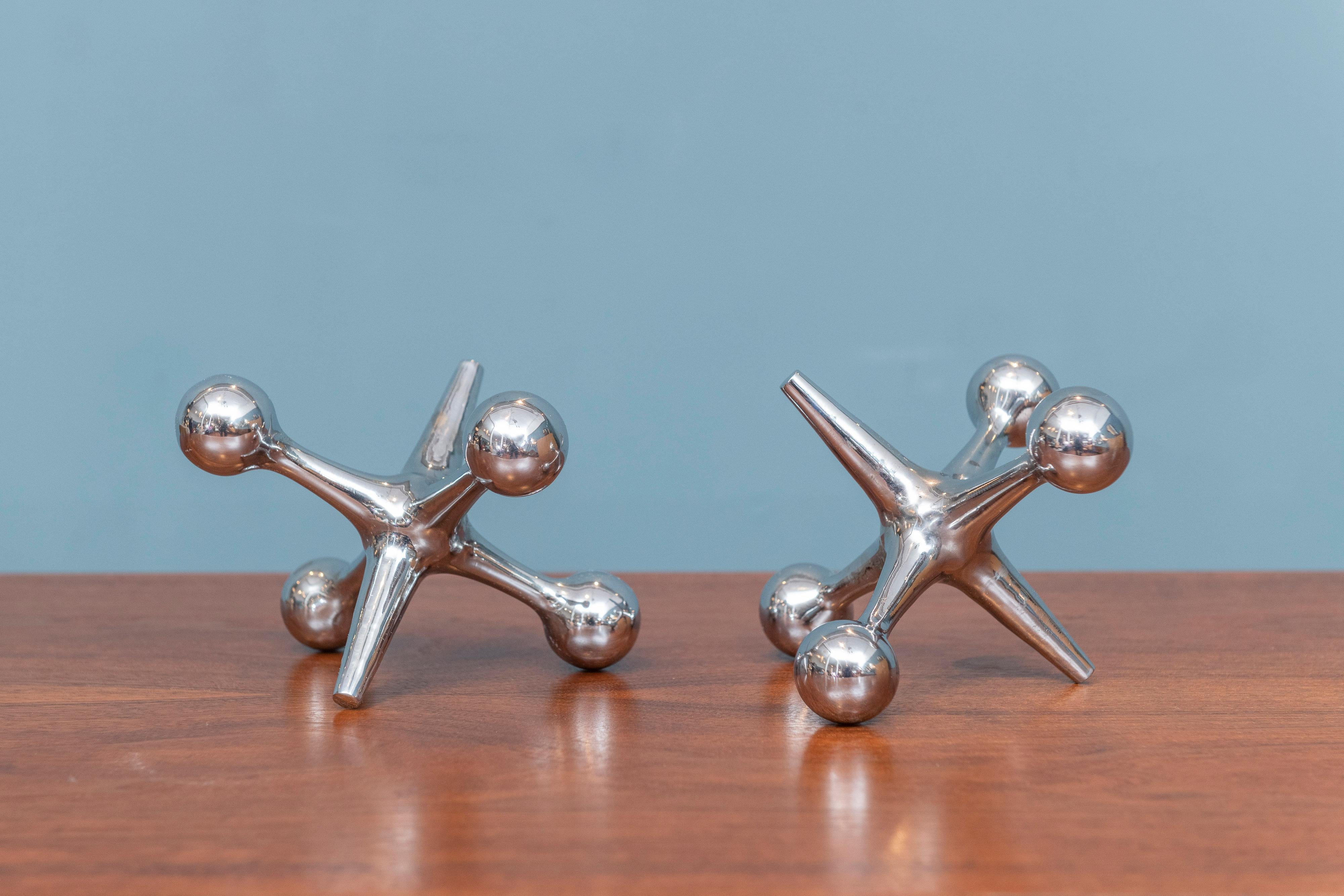 Mid-20th Century Bill Curry Chrome Jack Bookends