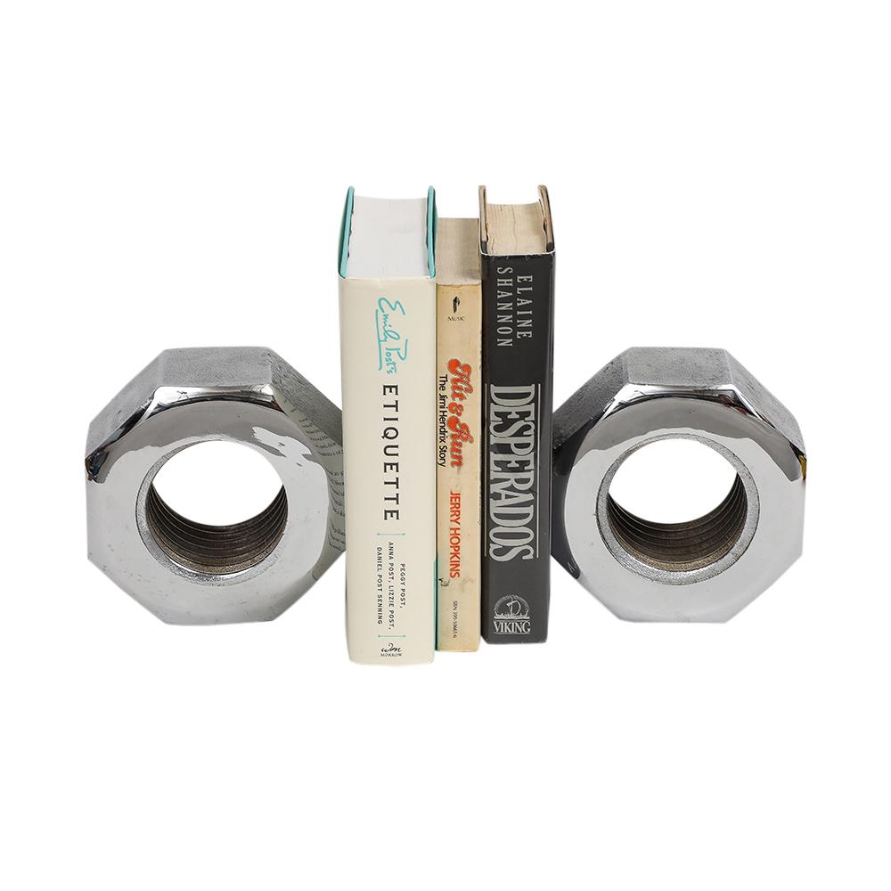 Bill Curry for Design Line Nut Bookends, Nickel Chrome, Cast Iron, Signed For Sale 6
