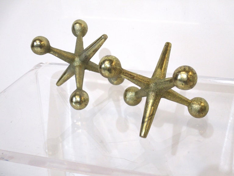 Mid-Century Modern Bill Curry Lg. Brass Jacks Sculptures / Bookends / Paperweight for Design Line For Sale