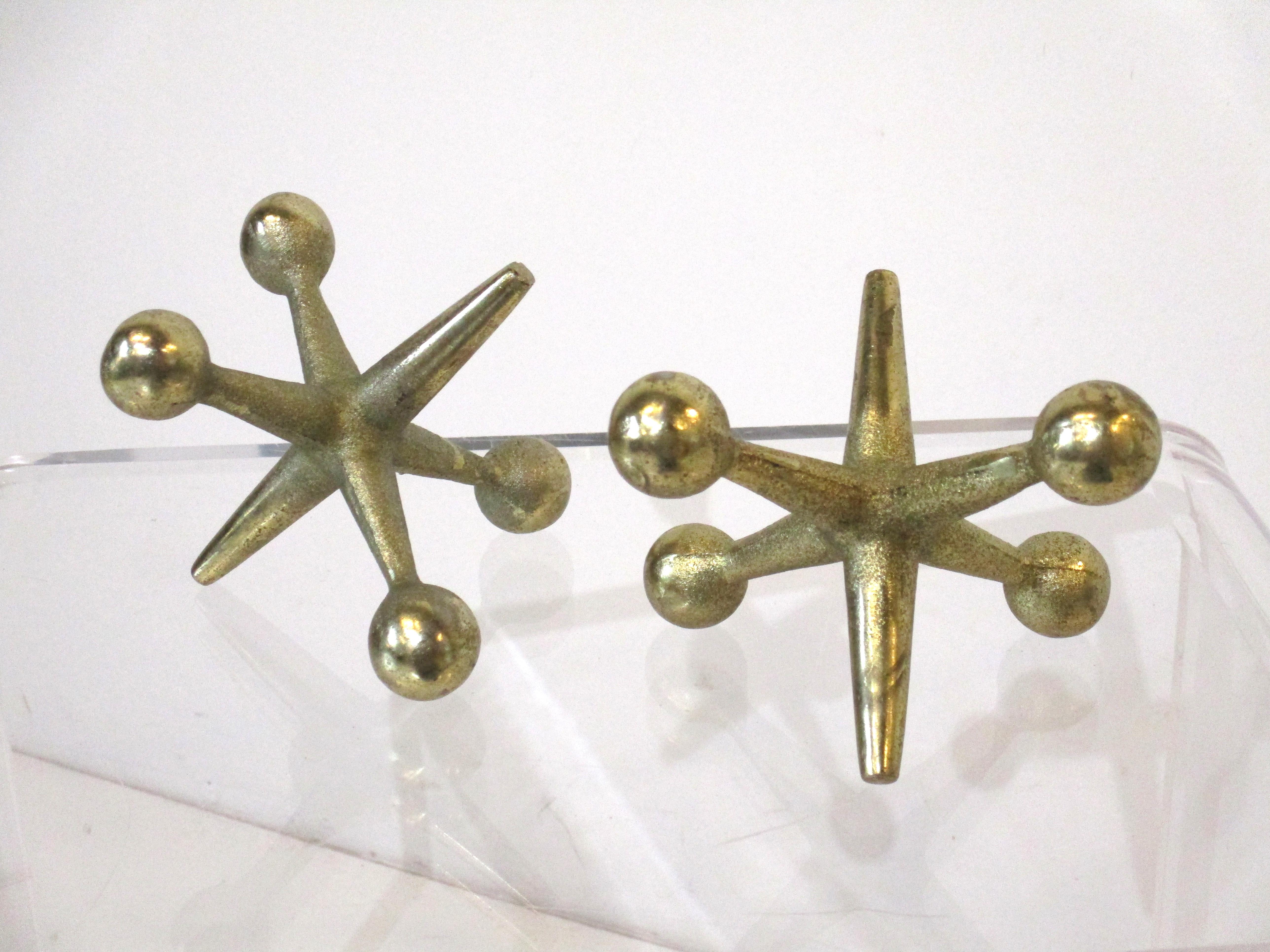 20th Century Bill Curry Lg. Brass Jacks Sculptures / Bookends / Paperweight for Design Line For Sale