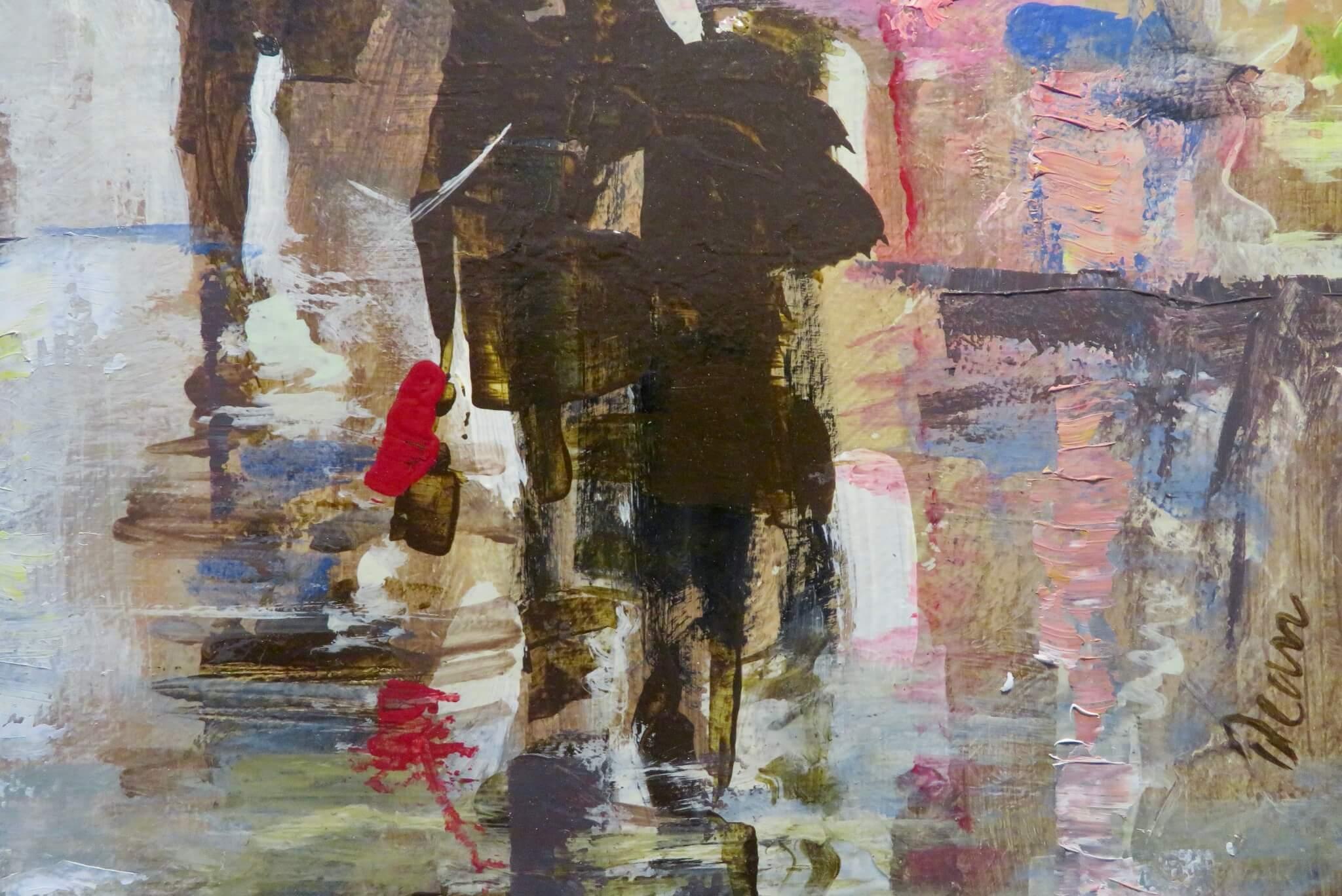 Original Post Impressionist signed Oil Painting BUSY LONDON STREET SCENE c. 2000 For Sale 2