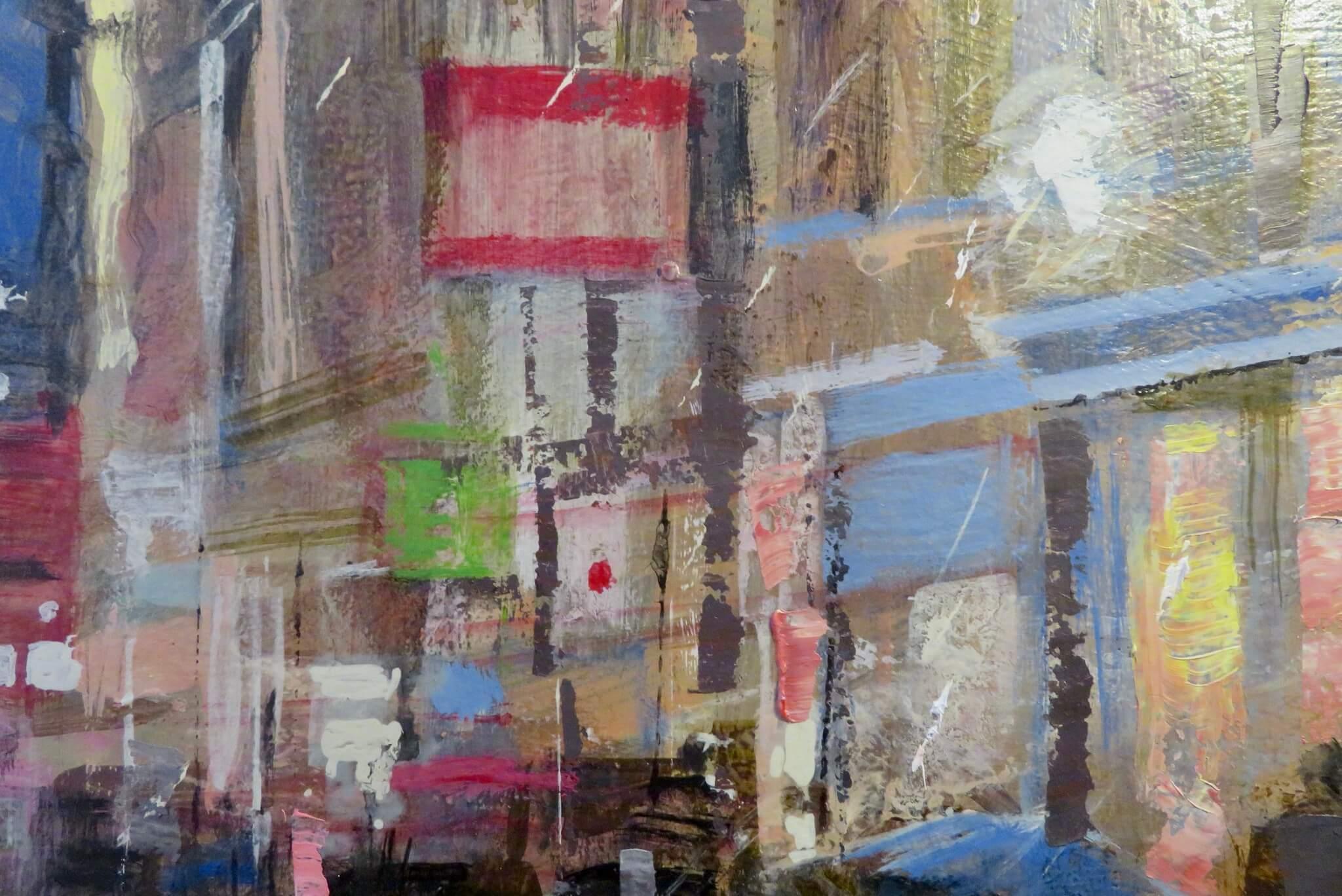 Original Post Impressionist signed Oil Painting BUSY LONDON STREET SCENE c. 2000 For Sale 3
