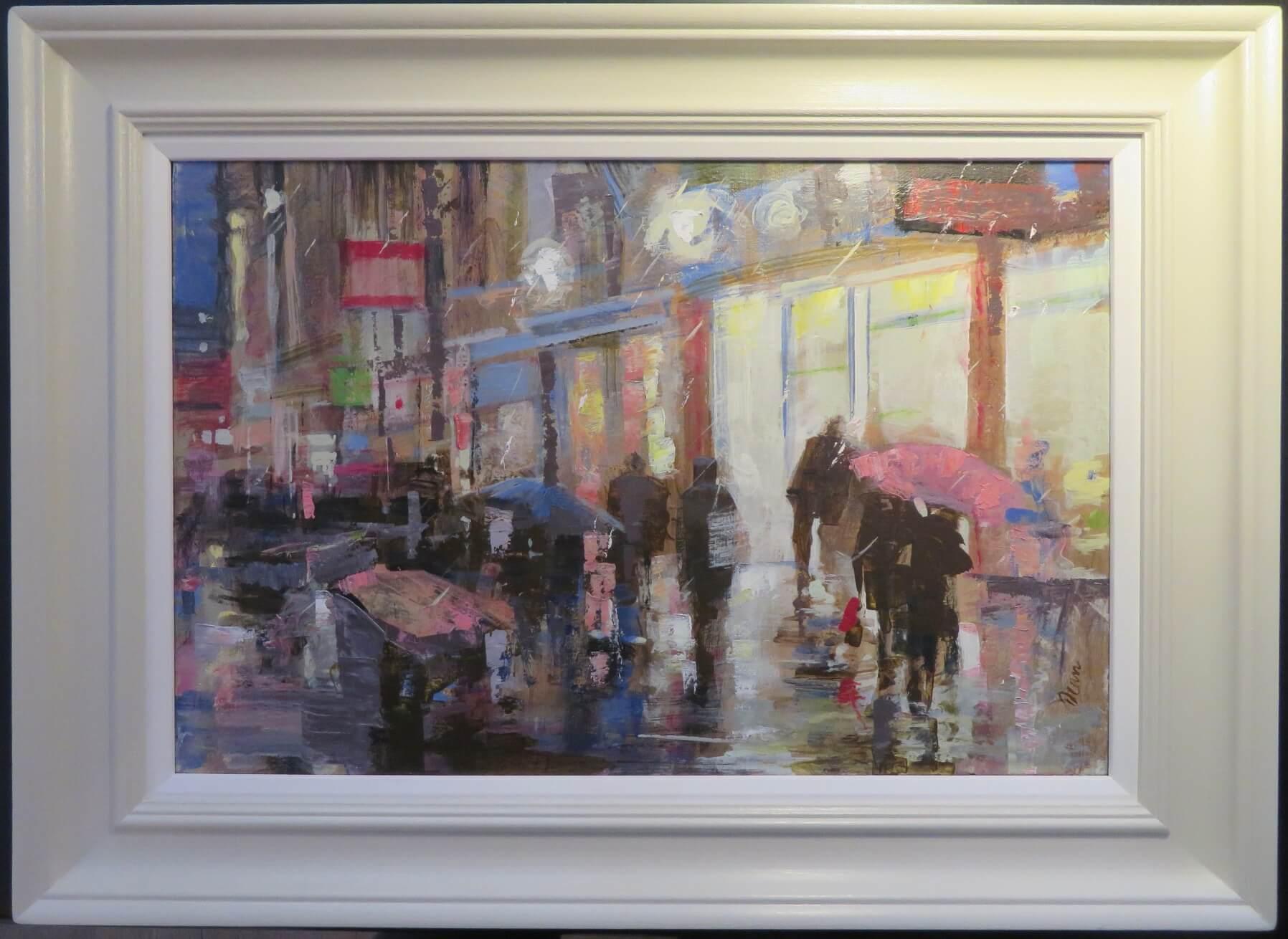 Bill Dean  Landscape Painting - Original Post Impressionist signed Oil Painting BUSY LONDON STREET SCENE c. 2000