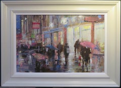 Original Post Impressionist signiert Ölgemälde BUSY LONDON STREET SCENE c. 2000