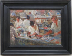 English IMPRESSIONIST oil painting LONDON Billingsgate Fish Market - FOOD INT.