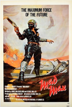 Póster vintage original de Mad Max, película de culto de ciencia ficción futurista de Mel Gibson
