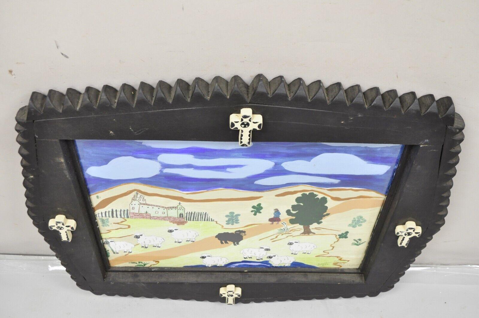 Bill & Geraldine Nelson “Old Southwest” Black Sheep Painting Carved Wood Frame For Sale 4