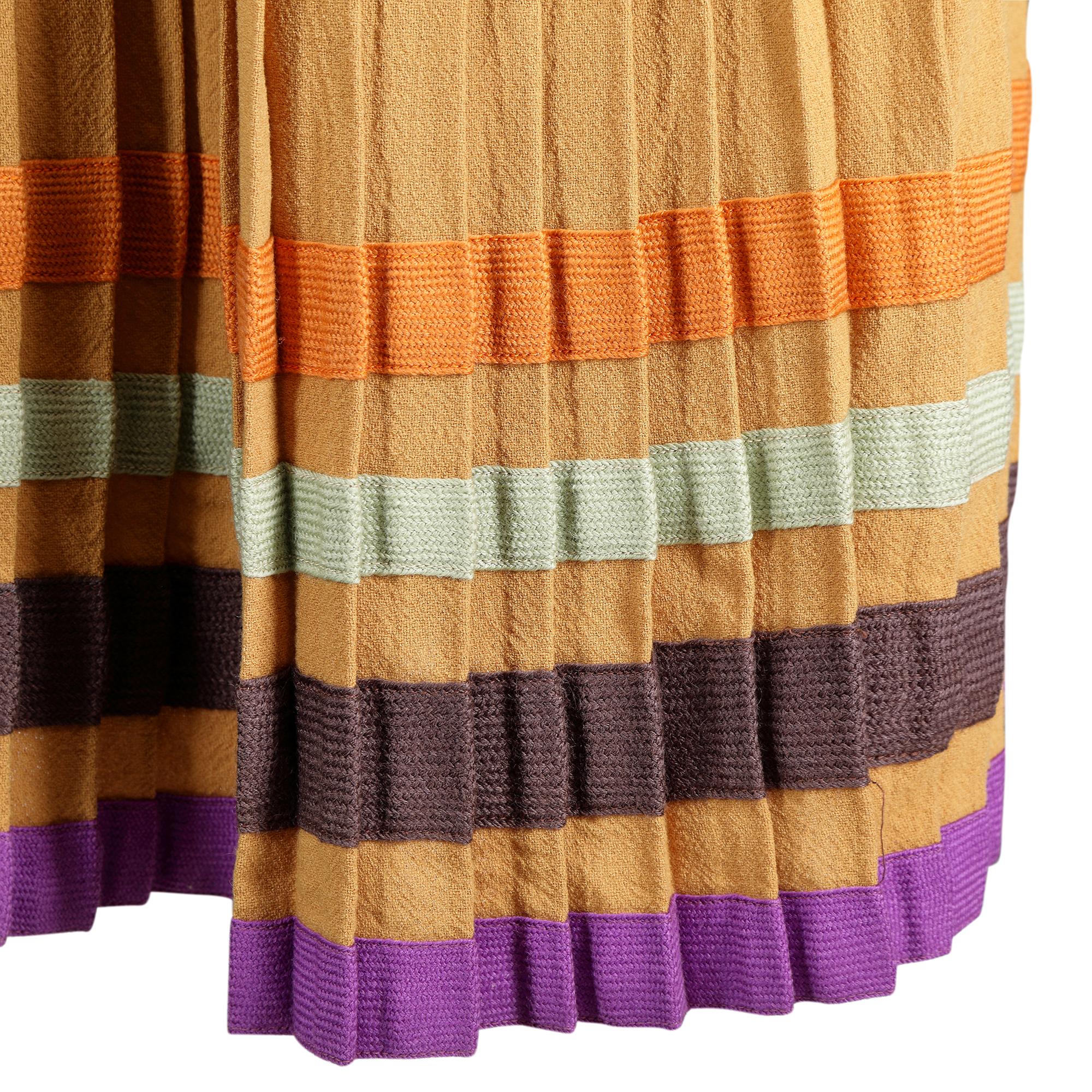 Brown Bill Gibb 1970s Accordion Pleat Wool Skirt For Sale