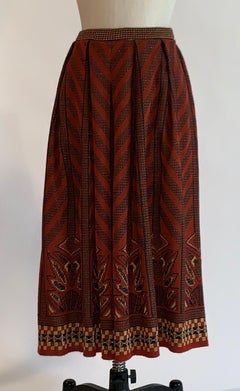 Bill Gibb 1970 Rouge Noir et Or Jupe Midi en maille