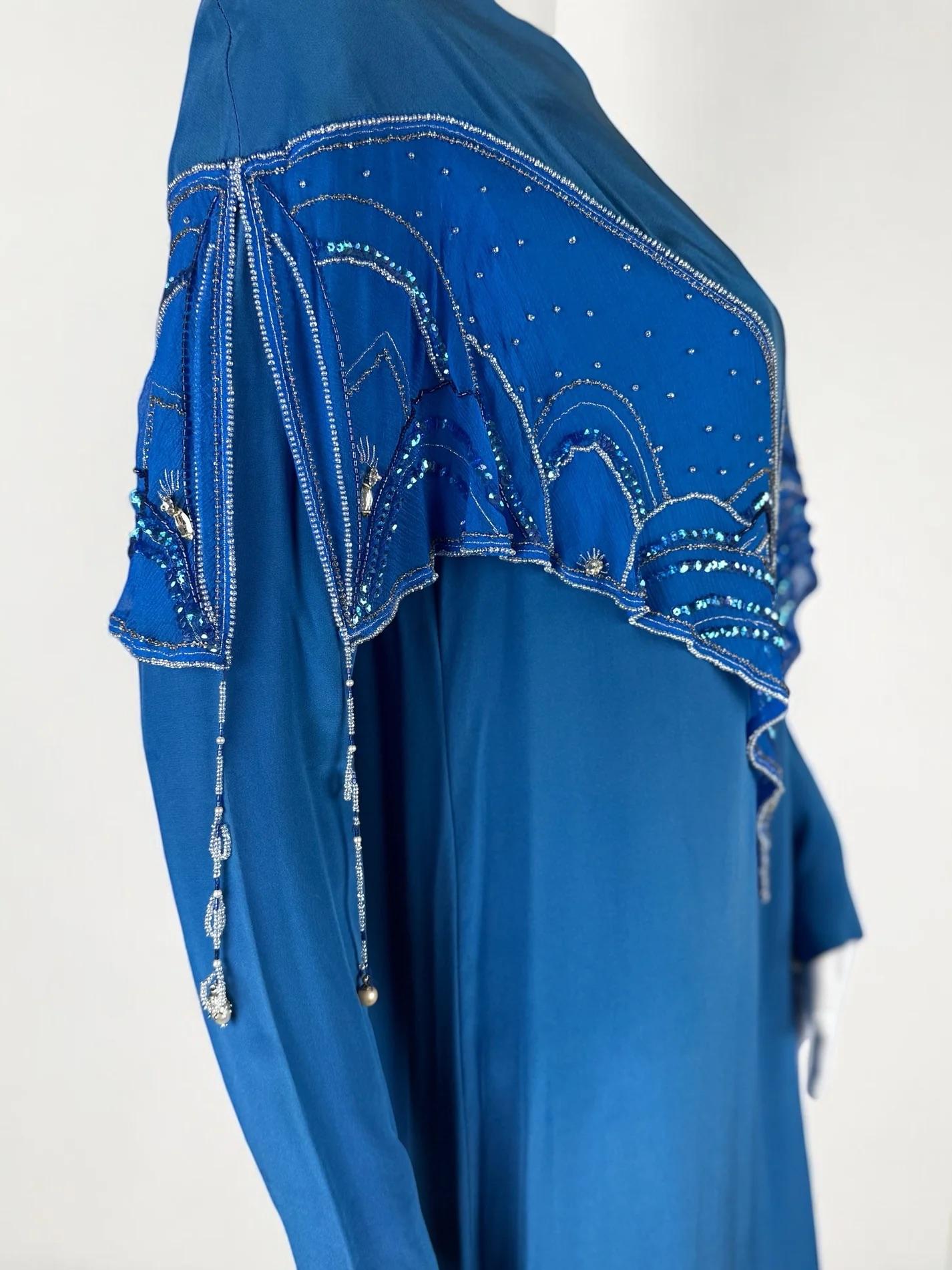 Bill Gibb Blue Silk Beaded Dress, c. Early 1980s For Sale 7