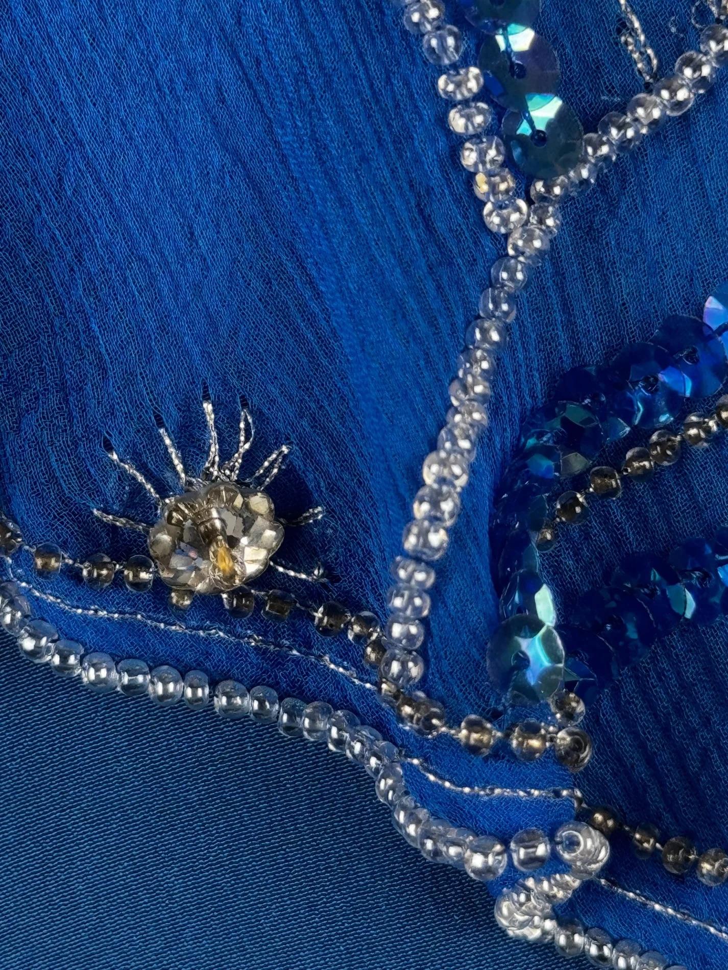 Bill Gibb Blue Silk Beaded Dress, c. Early 1980s For Sale 8