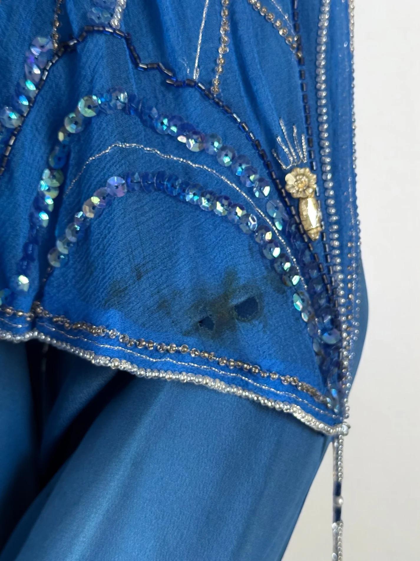 Bill Gibb Blue Silk Beaded Dress, c. Early 1980s For Sale 13
