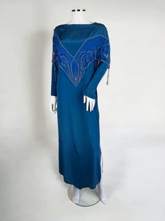 Bill Gibb Blue Silk Beaded Dress, c. Early 1980s