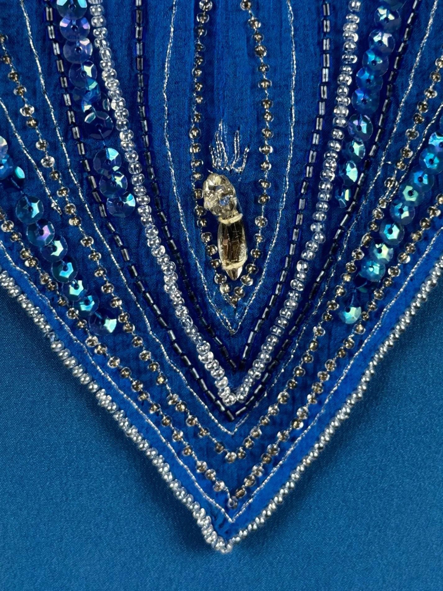 Bill Gibb Blue Silk Beaded Dress, c. Early 1980s In Good Condition For Sale In Marlborough, GB