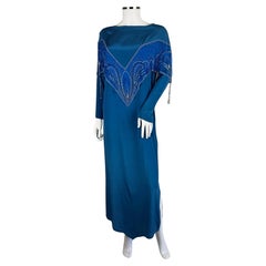 Bill Gibb Blue Silk Beaded Dress, c. Early 1980s