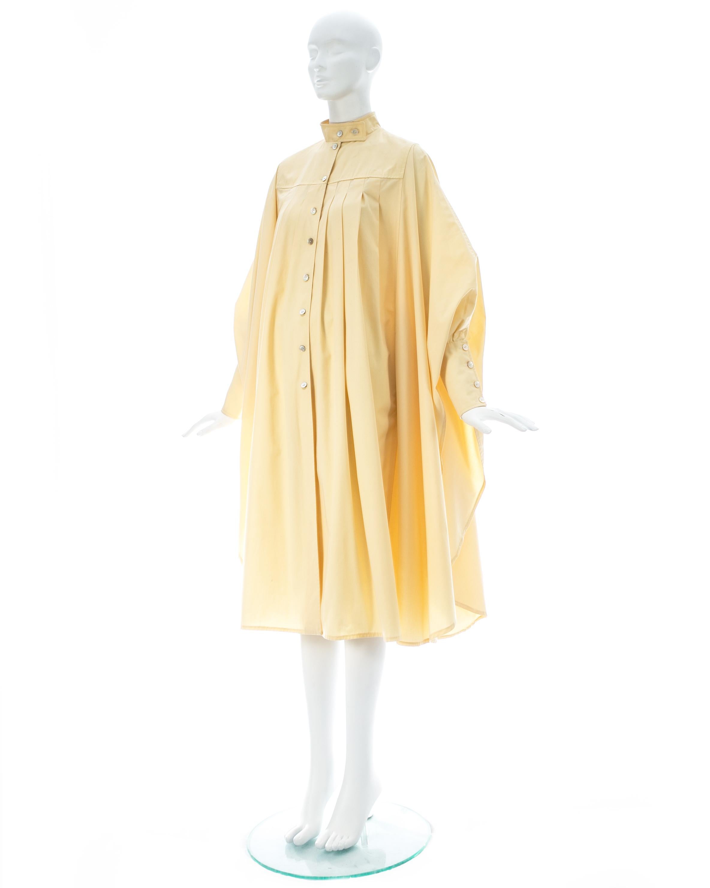 Beige Bill Gibb cream cotton box pleated coat, ca. 1978