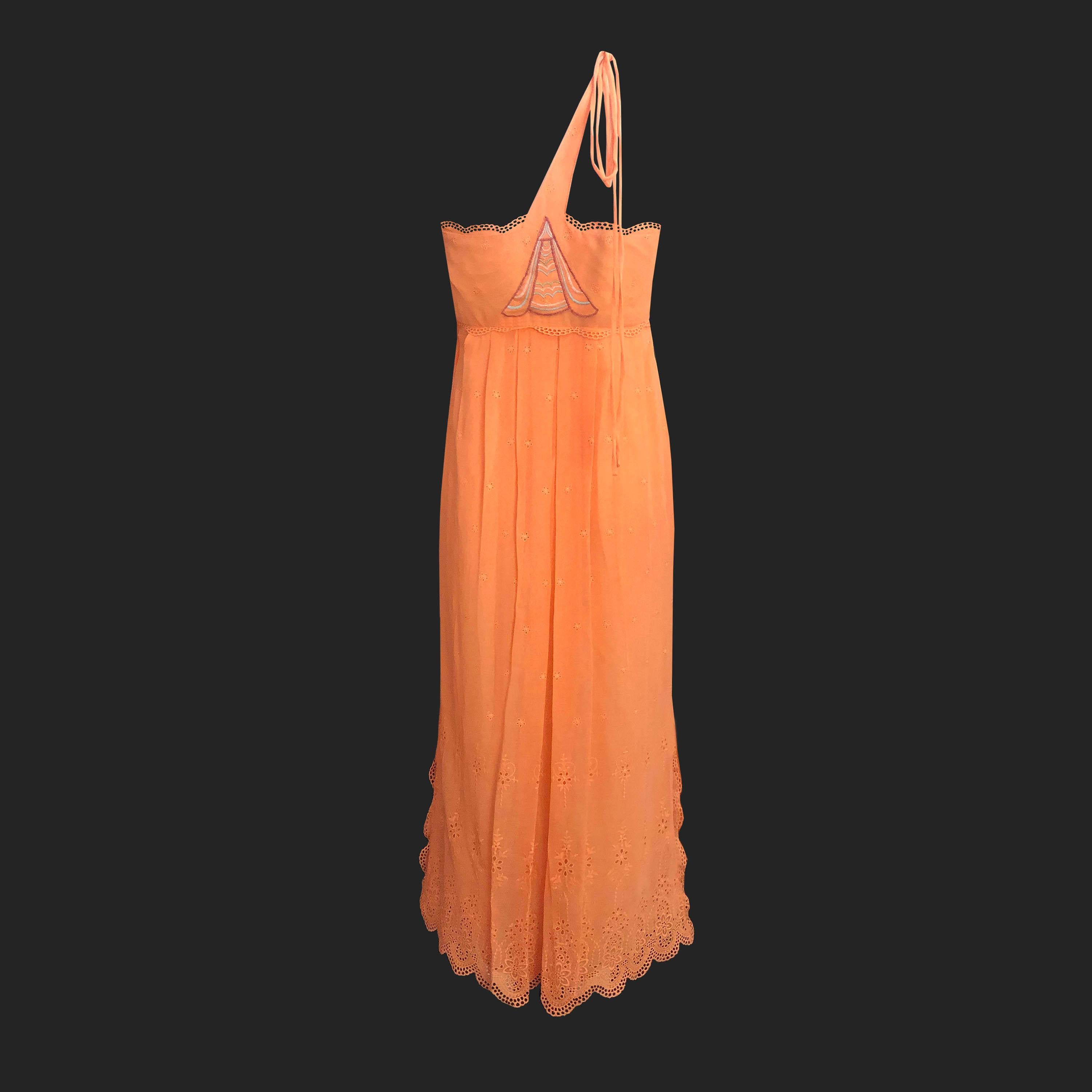 Arancia Vestito di Bill Gibb - Raro Vintage anni '70 - Broderie Anglaise arancione albicocca