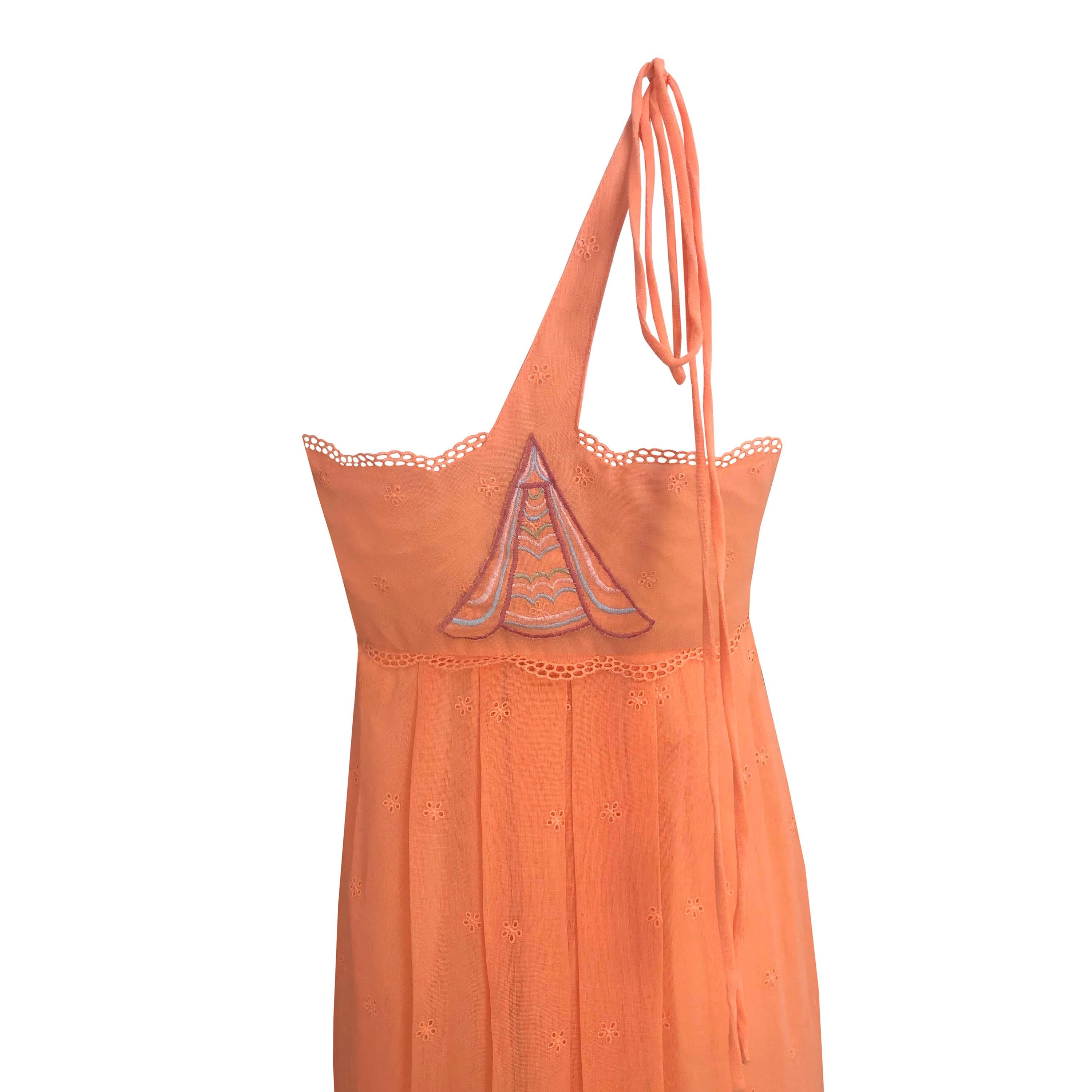 Vestito di Bill Gibb - Raro Vintage anni '70 - Broderie Anglaise arancione albicocca In condizioni ottime a KENT, GB