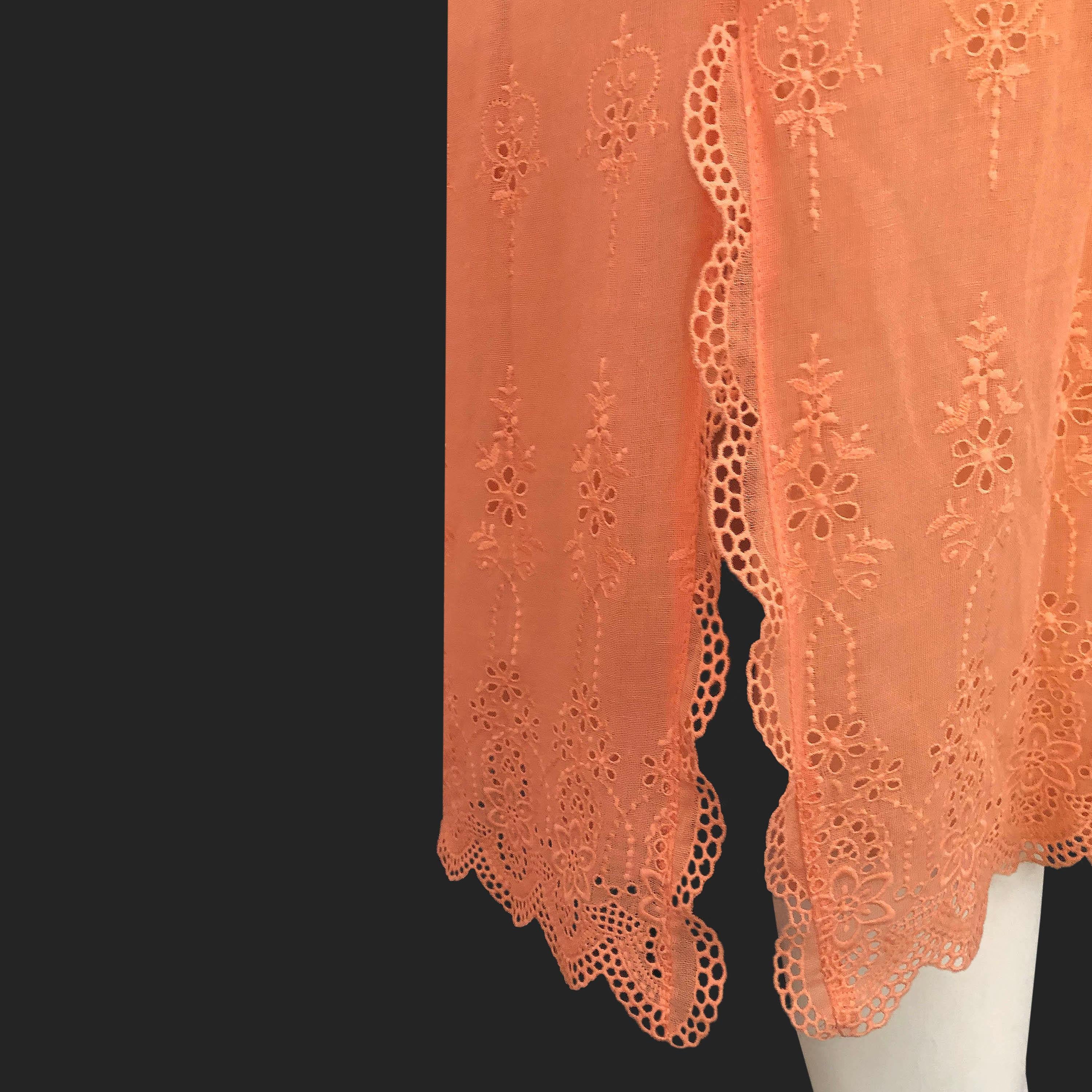 Donna Vestito di Bill Gibb - Raro Vintage anni '70 - Broderie Anglaise arancione albicocca