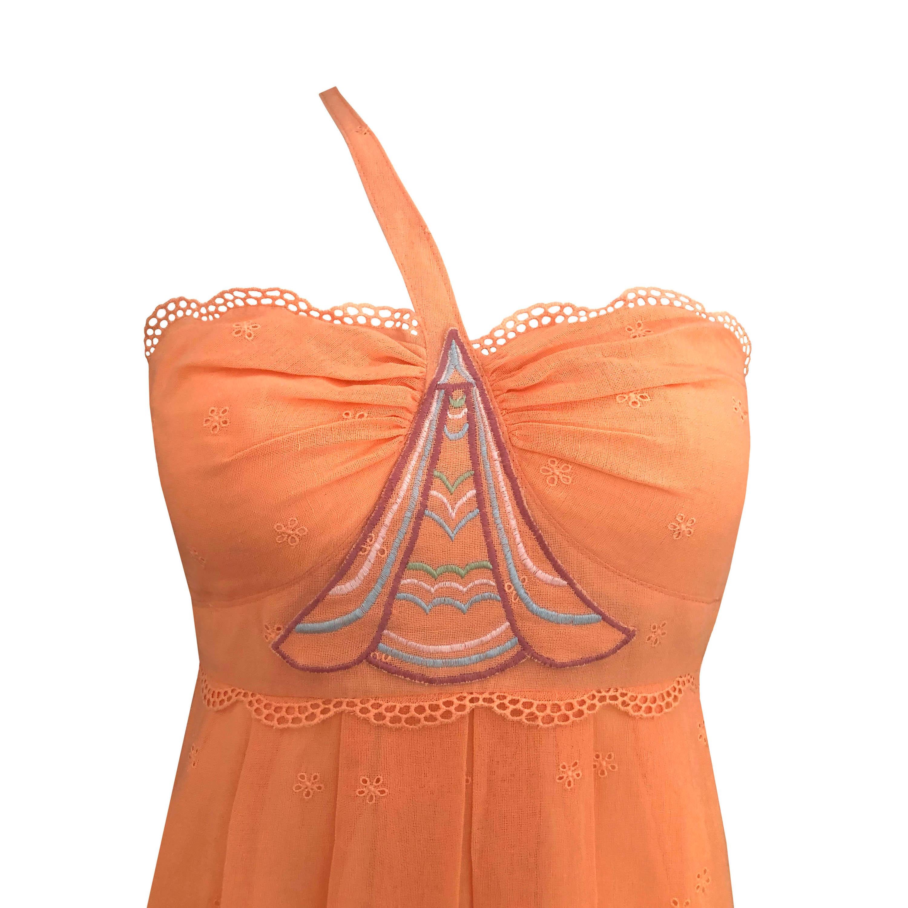 Vestito di Bill Gibb - Raro Vintage anni '70 - Broderie Anglaise arancione albicocca 1
