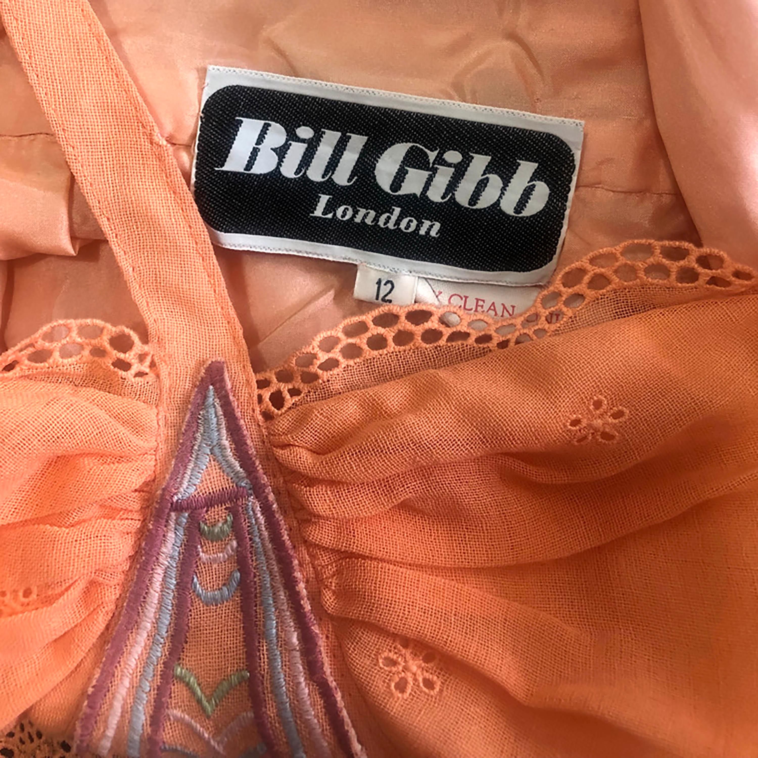 Vestito di Bill Gibb - Raro Vintage anni '70 - Broderie Anglaise arancione albicocca 2