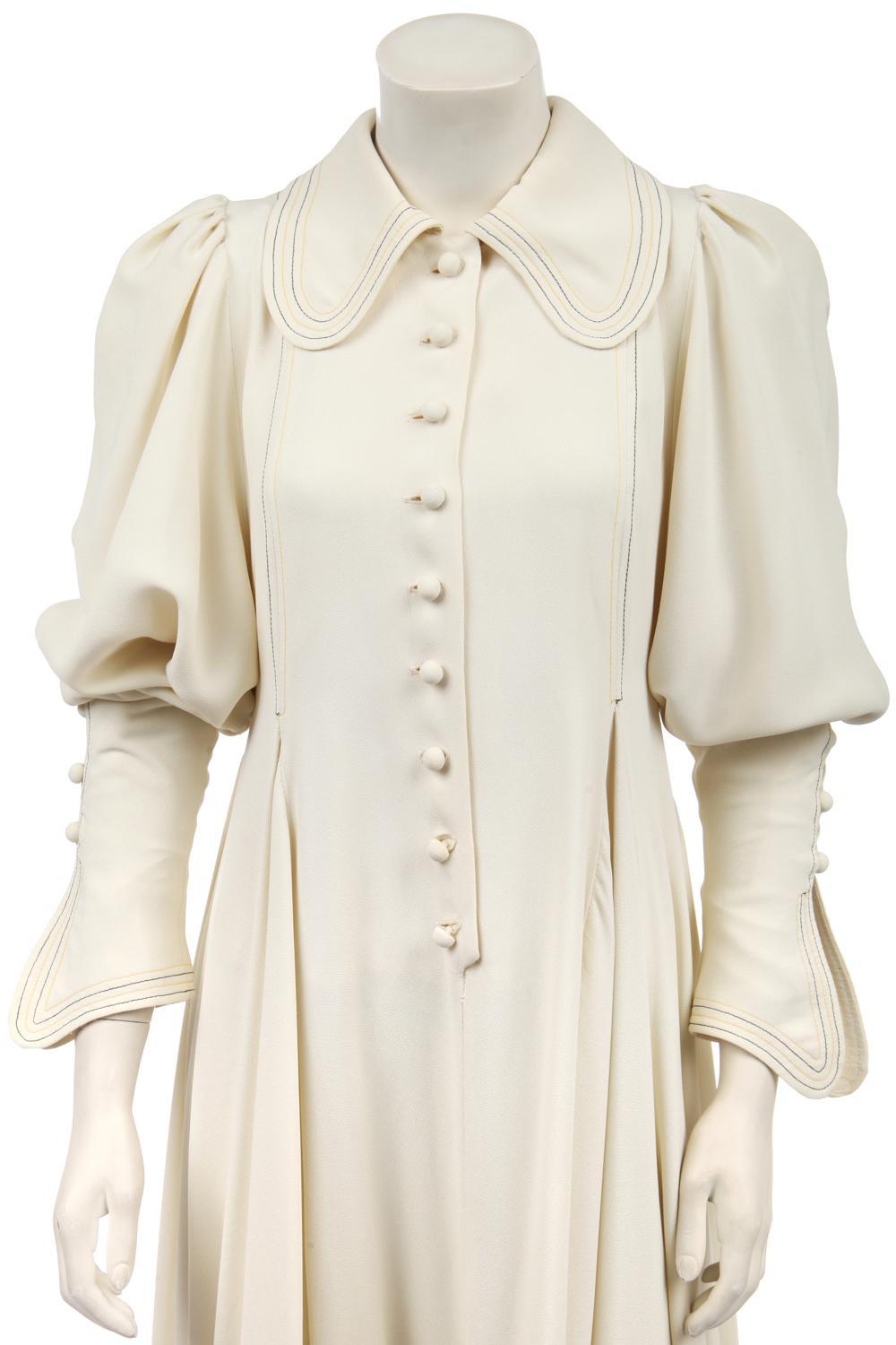 Beige Bill Gibb F/W 1972 Ivory Moss Crepe Gown For Sale