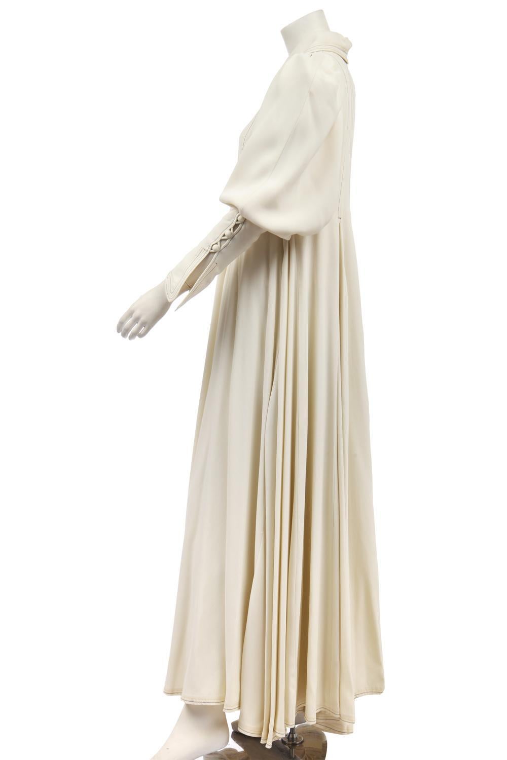 Bill Gibb F/W 1972 Ivory Moss Crepe Gown In Excellent Condition For Sale In Studio City, CA