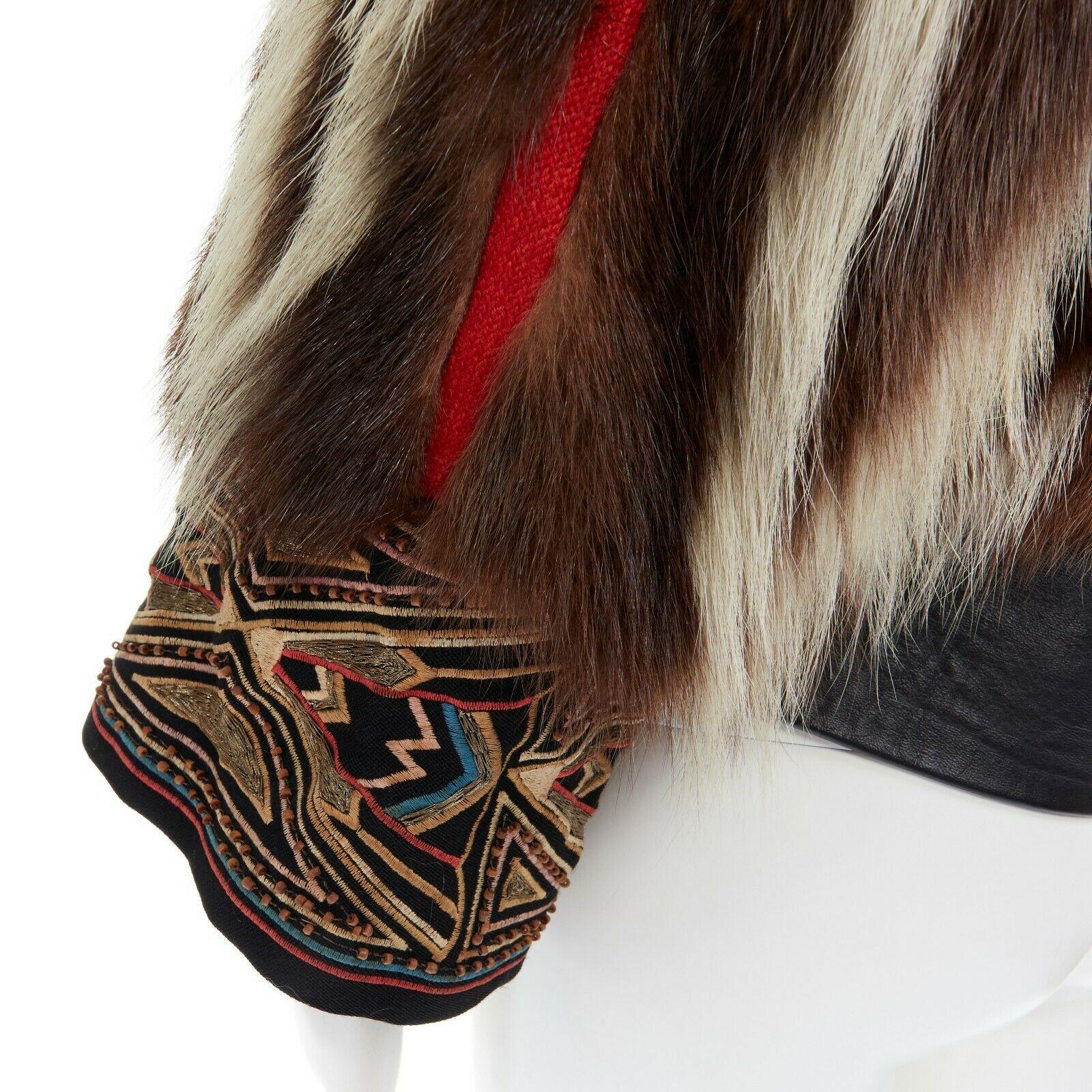 BILL GIBB PHILIP HOCKLEY brown genuine fur ethnic embroidery hooded jacket S 3