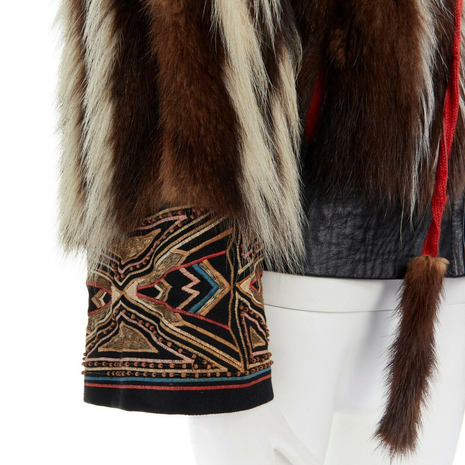 BILL GIBB PHILIP HOCKLEY brown genuine fur ethnic embroidery hooded jacket S 1