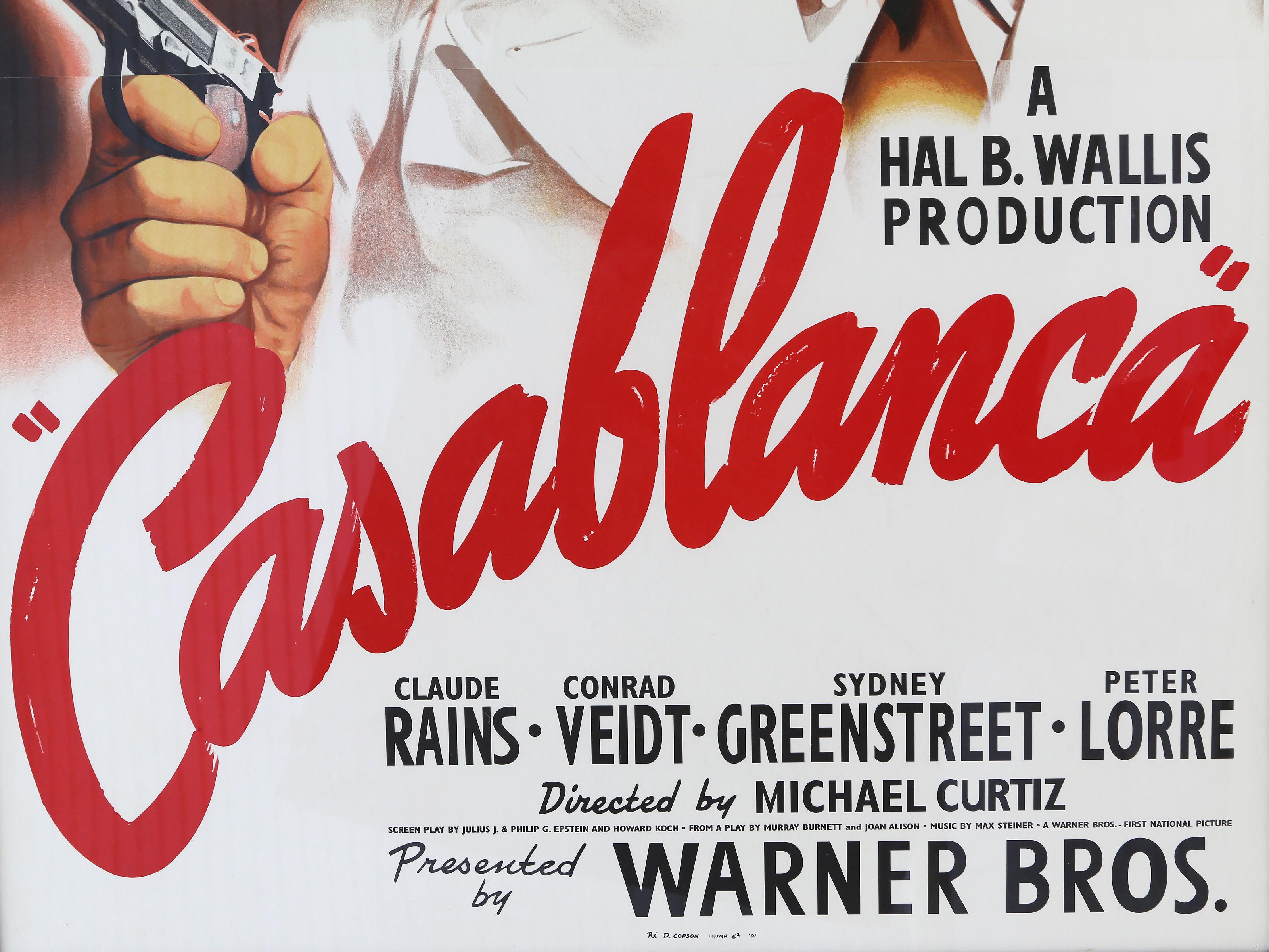 Casablanca, Cartel de cine litográfico vintage de tres hojas por Bill Gold en venta 2
