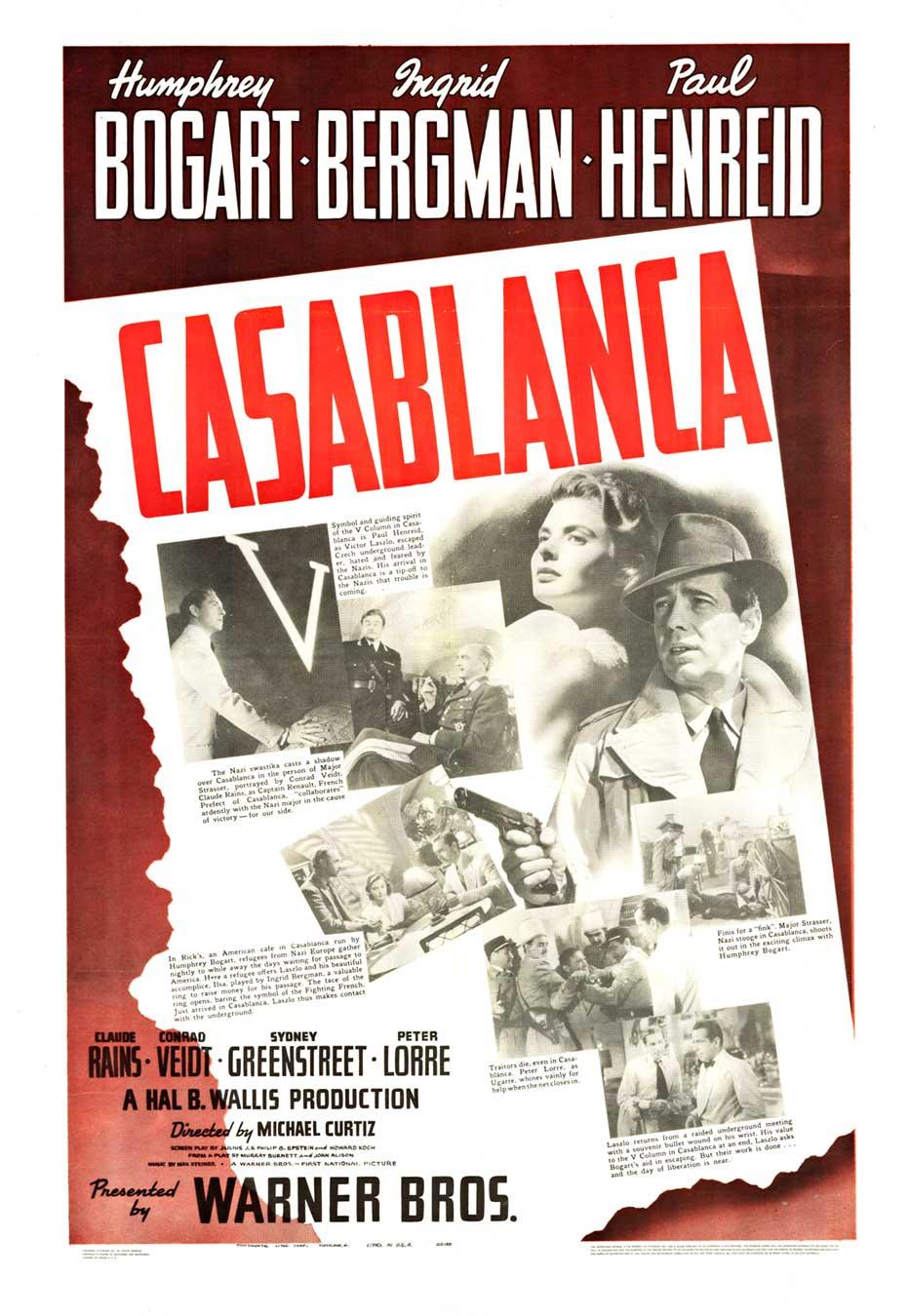 Originales Vintage-Filmplakat „CASABLANCA“ aus dem Jahr 1942, preisgekrönt mit Academy Award