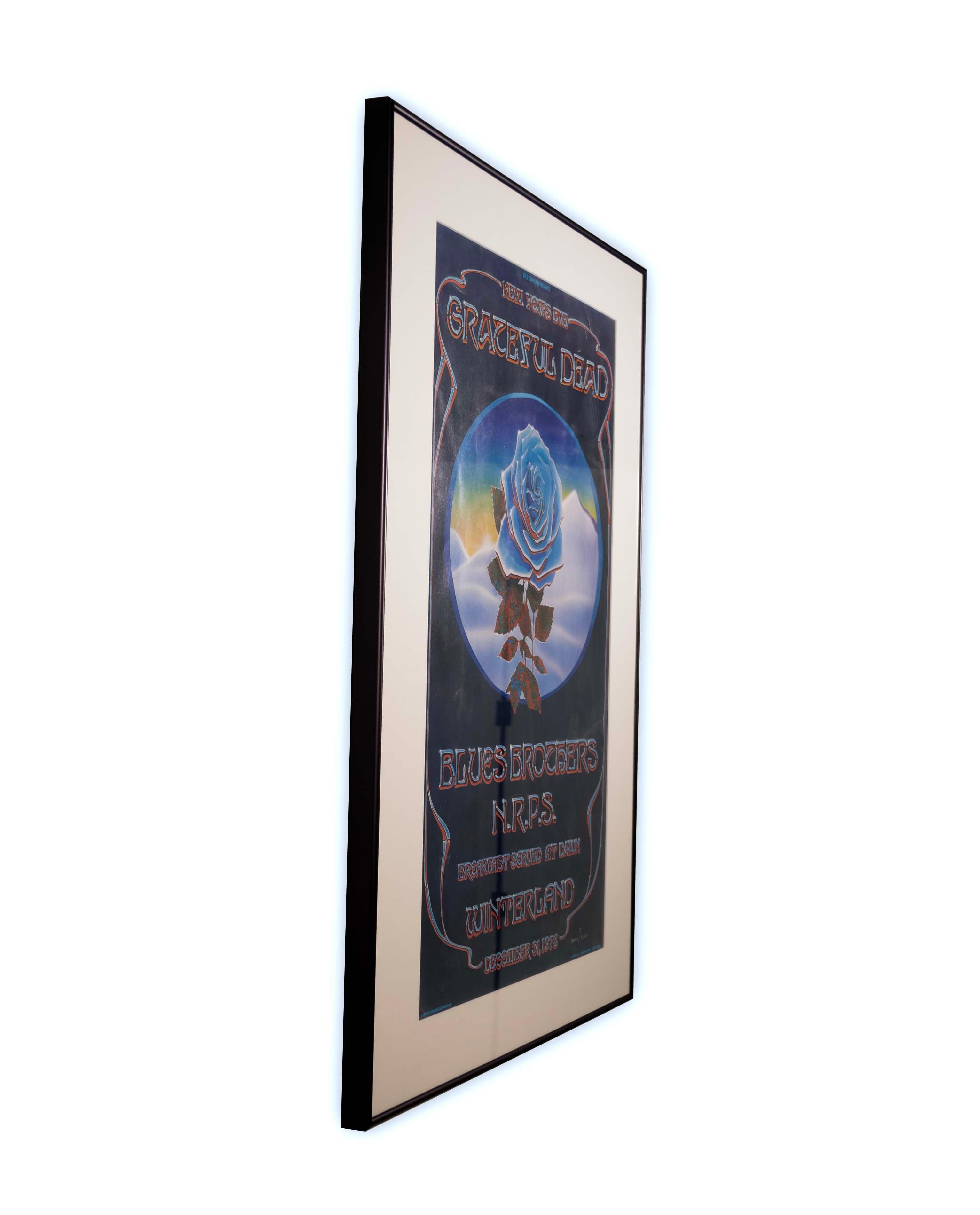 A sublime collector’s item for classic rock fans – a vintage 1st edition concert poster from 1978 featuring two iconic headliners, Grateful Dead and Blues Brothers. Poster was printed before the concert on glossy cover stock and measures 19” x