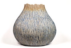 Haptic Series Cobalt & White Extra-Large - textured, ceramic vessel sculpture
